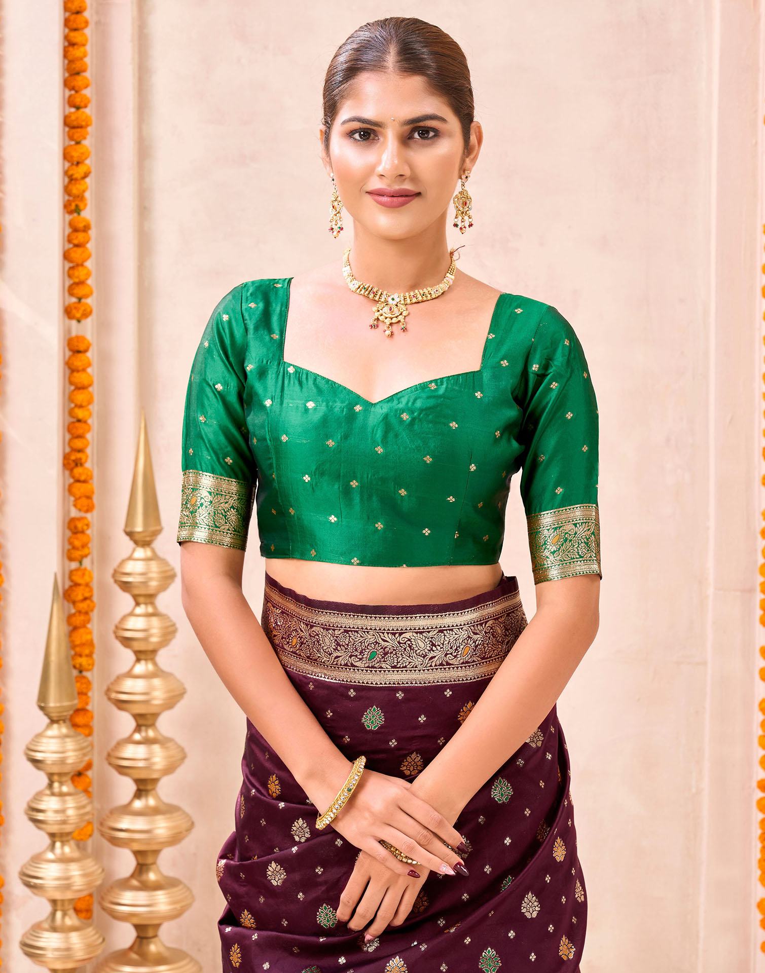 Maroon Silk Woven Banarasi Saree