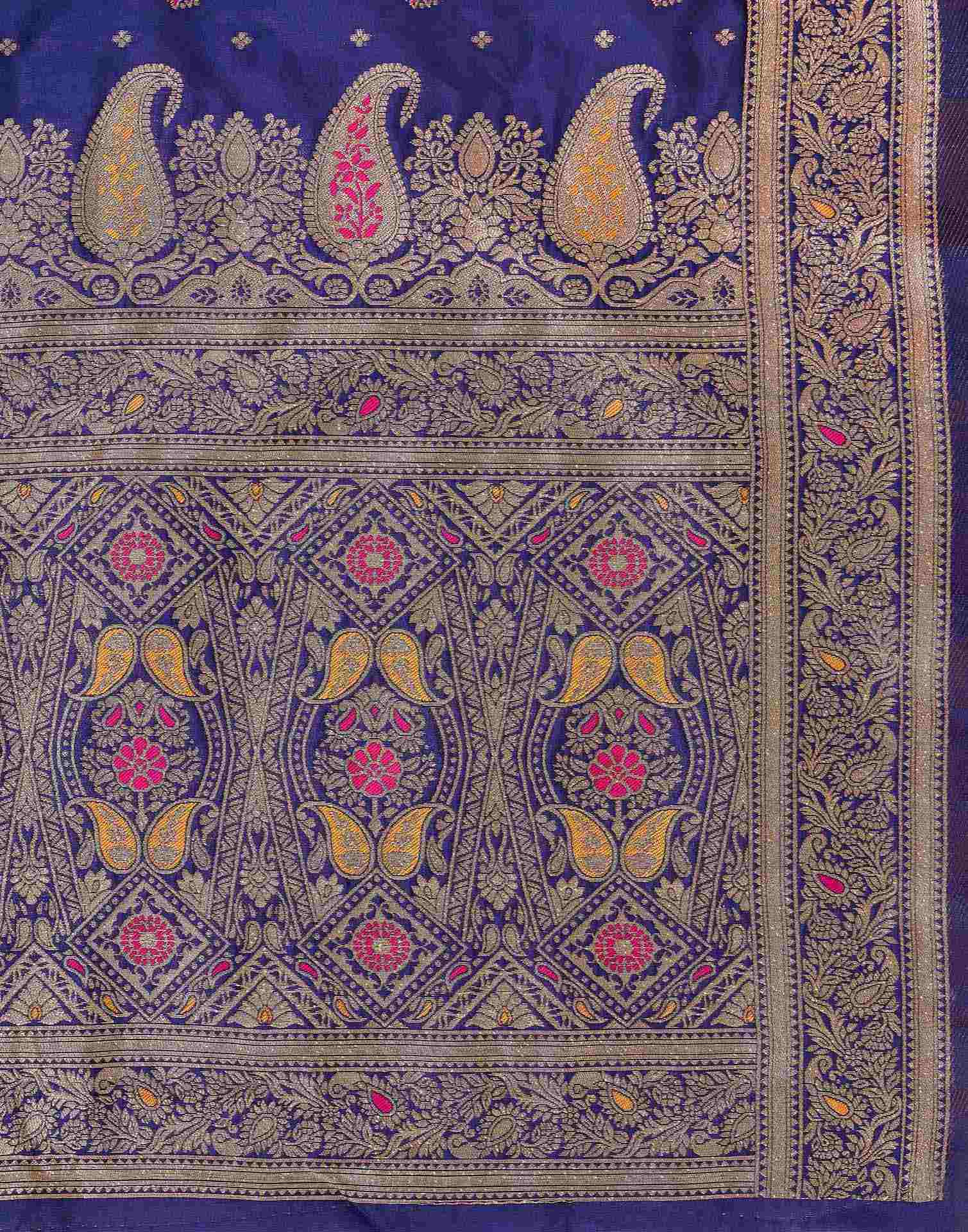 Navy Blue Silk Woven Banarasi Saree