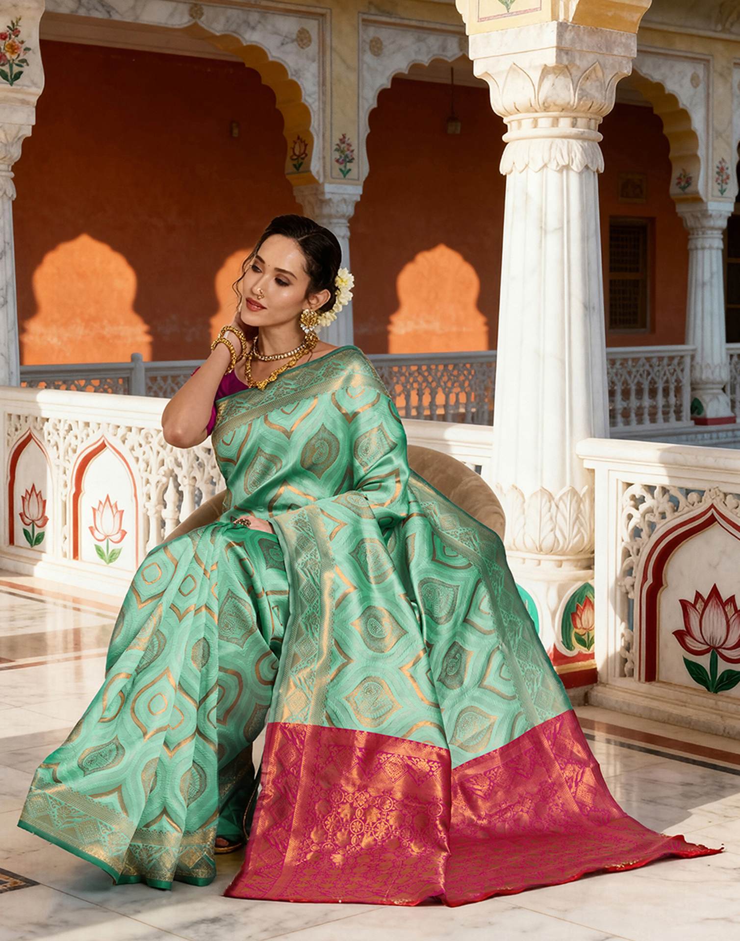 Mint Blue Silk Woven Saree