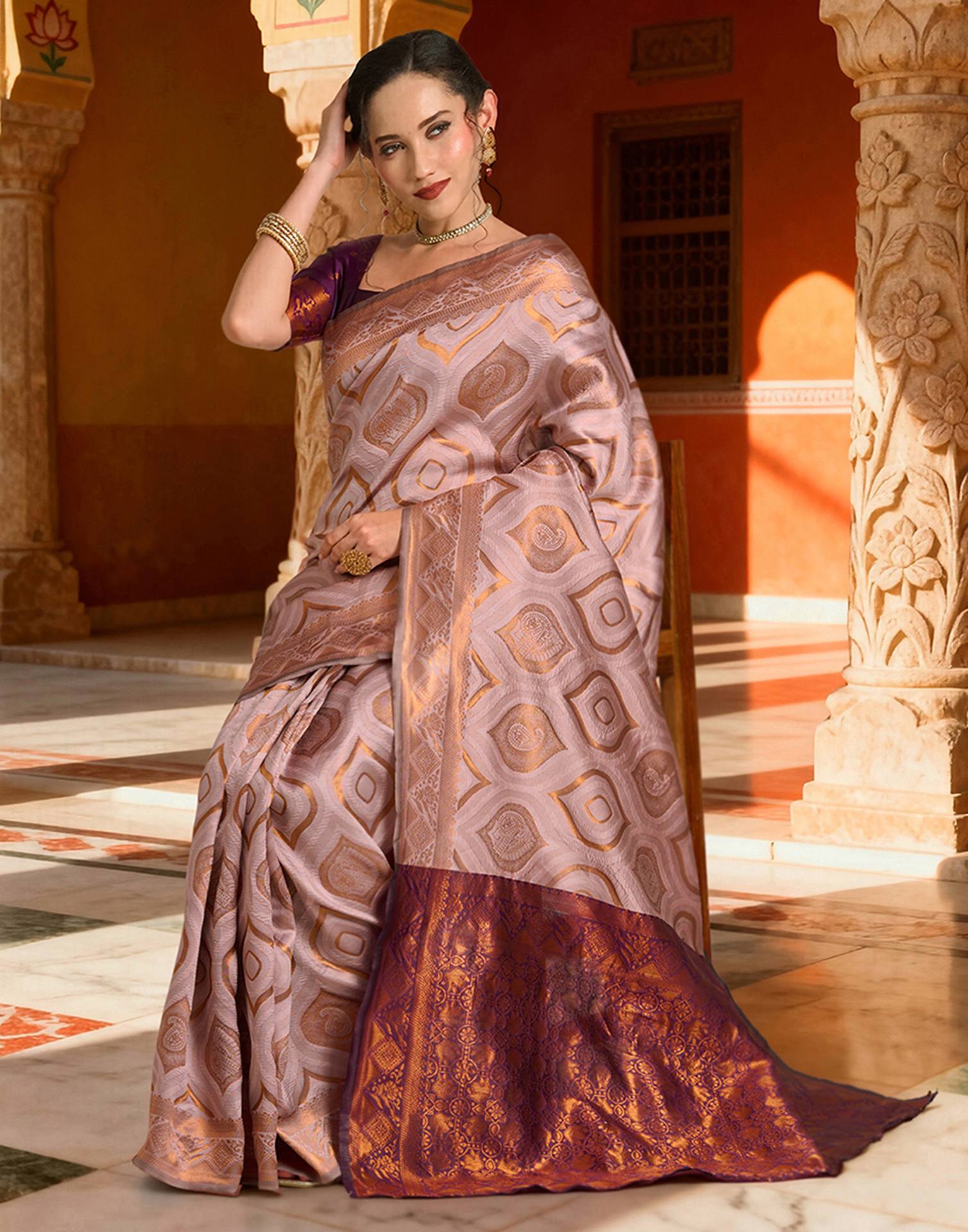 Mauve Silk Woven Saree
