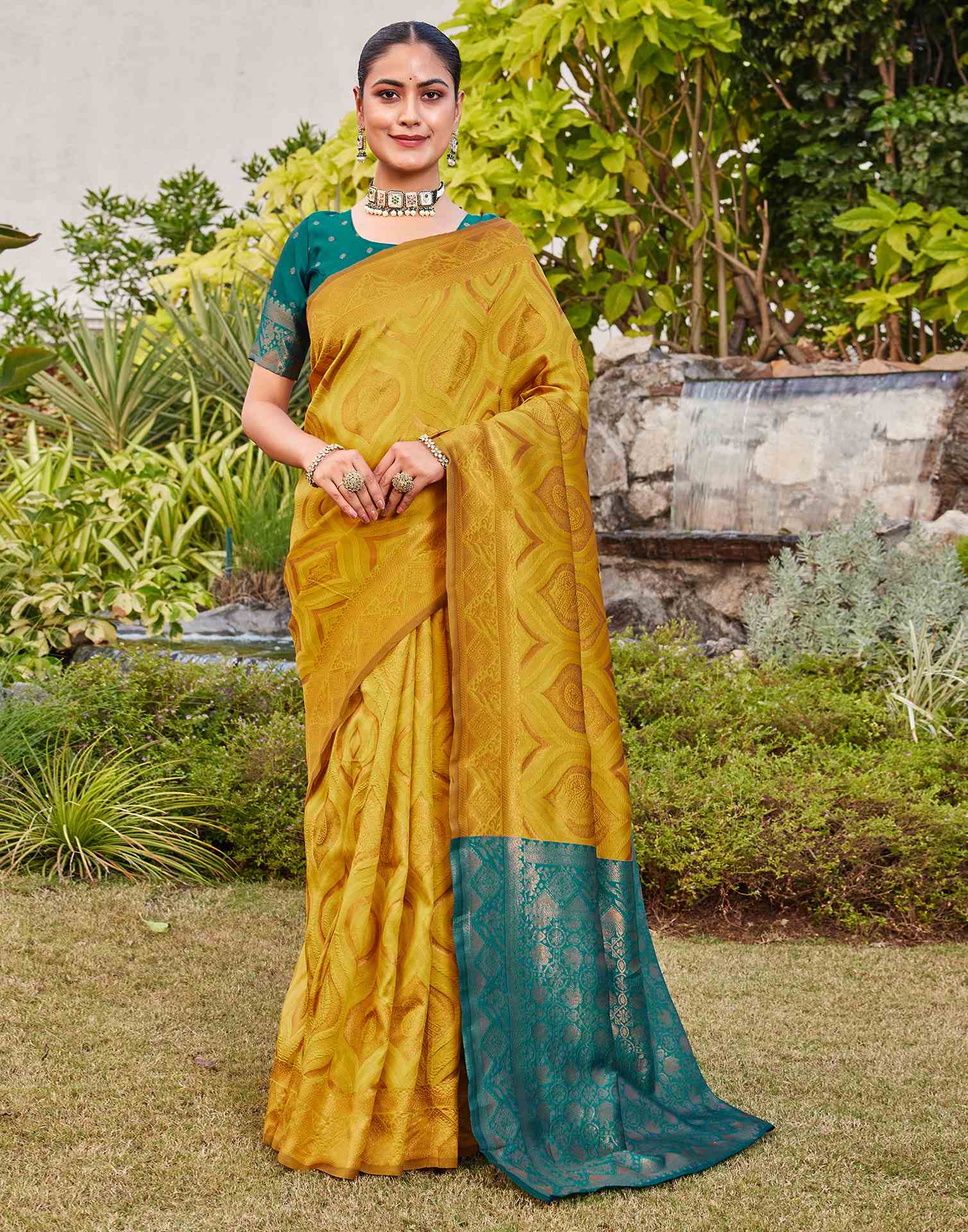 Mustard Yellow Silk Woven Baluchari Saree