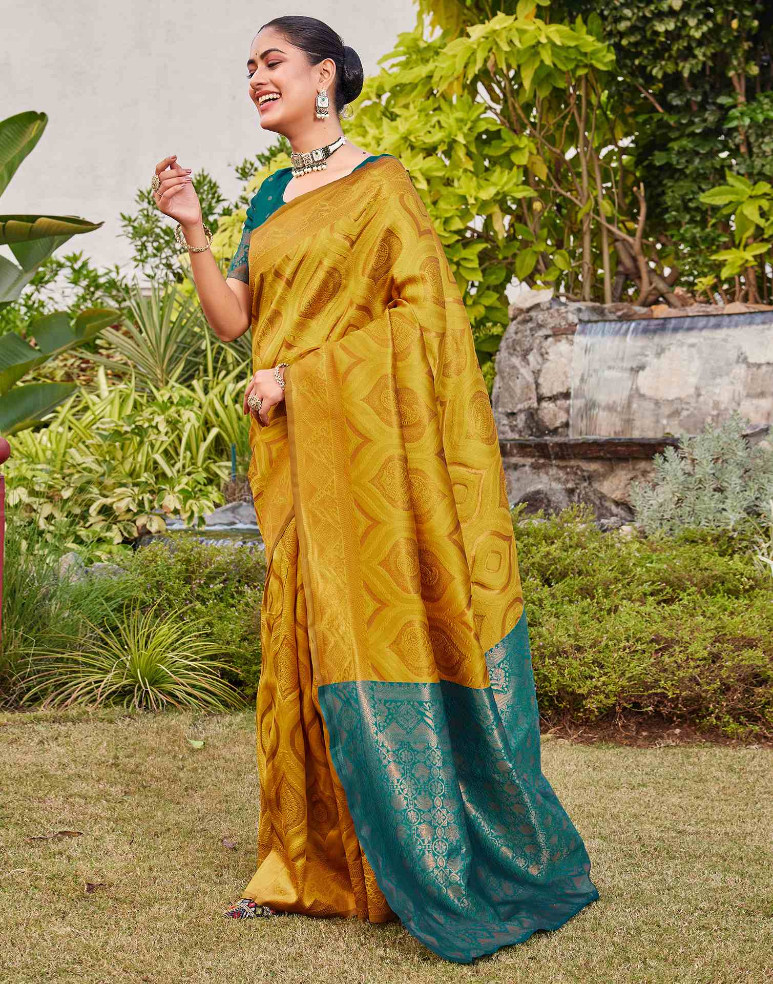 Mustard Yellow Silk Woven Baluchari Saree