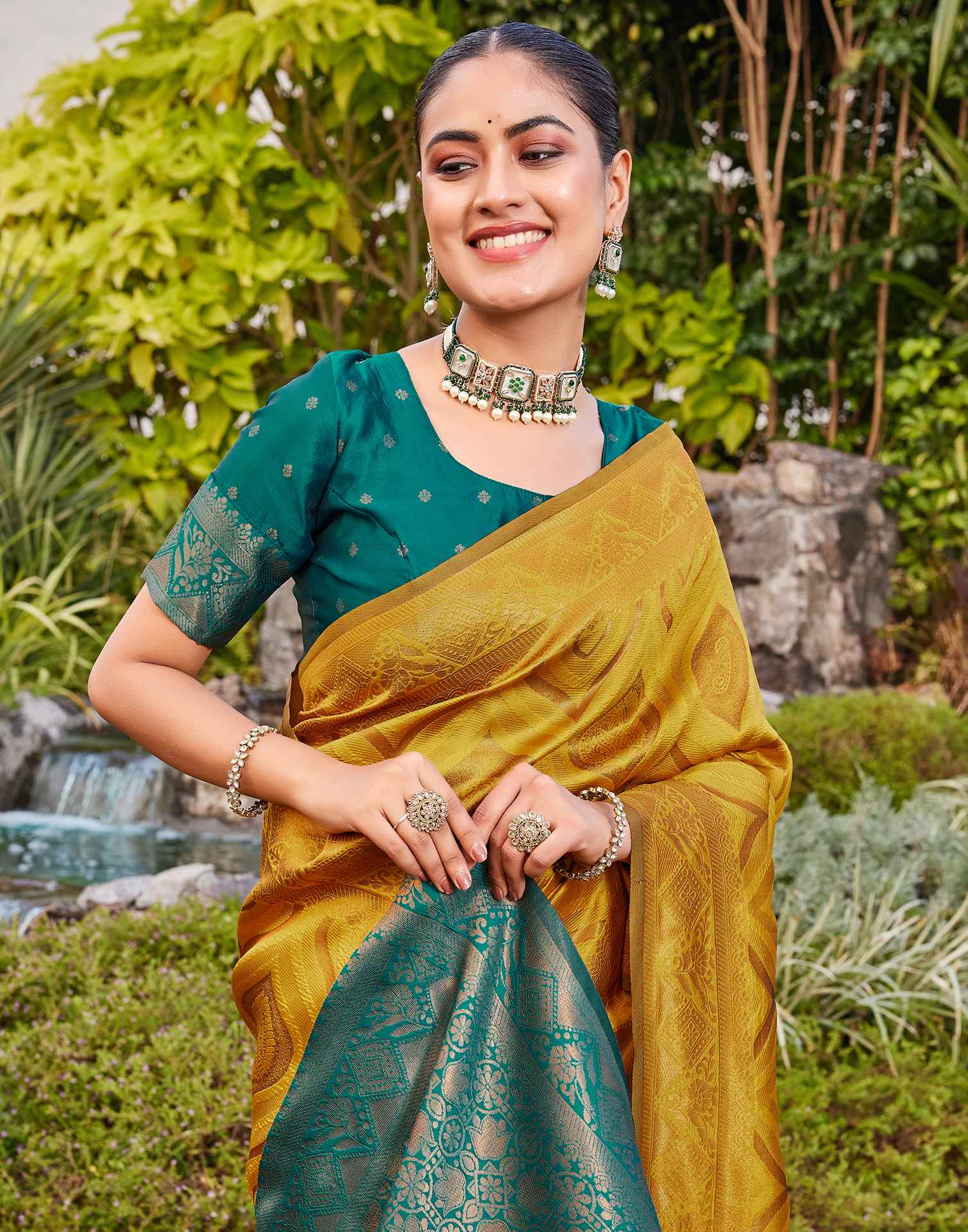 Mustard Yellow Silk Woven Baluchari Saree