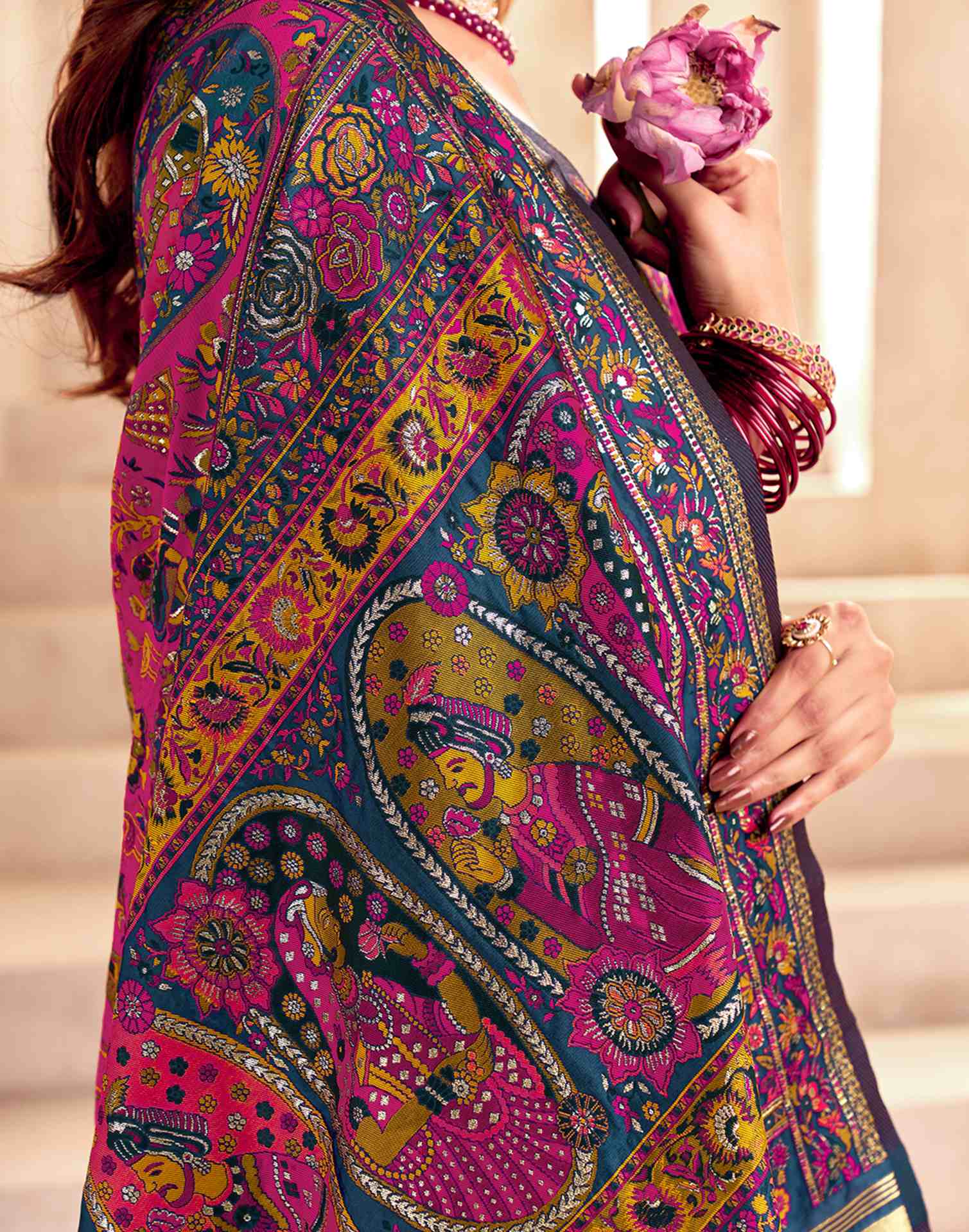 Rama Blue Silk Woven Patola Saree