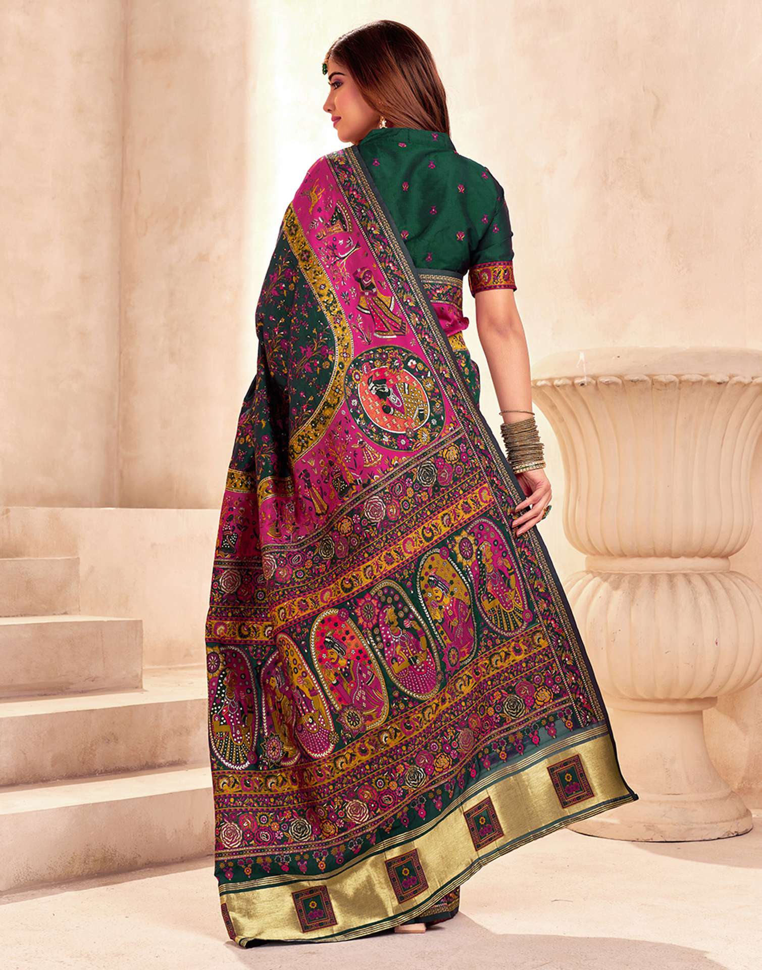 Bottle Green Silk Woven Patola Saree