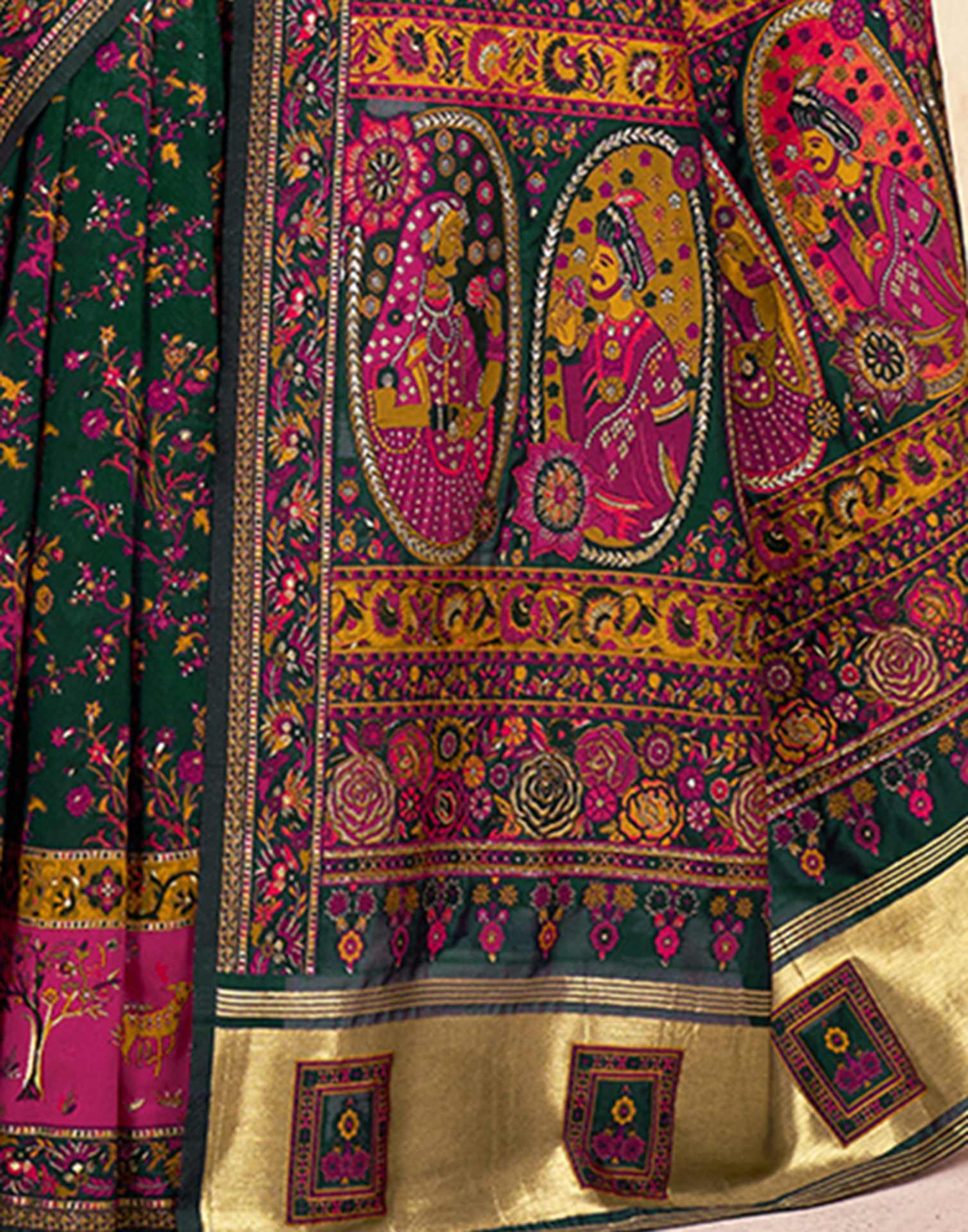 Bottle Green Silk Woven Patola Saree