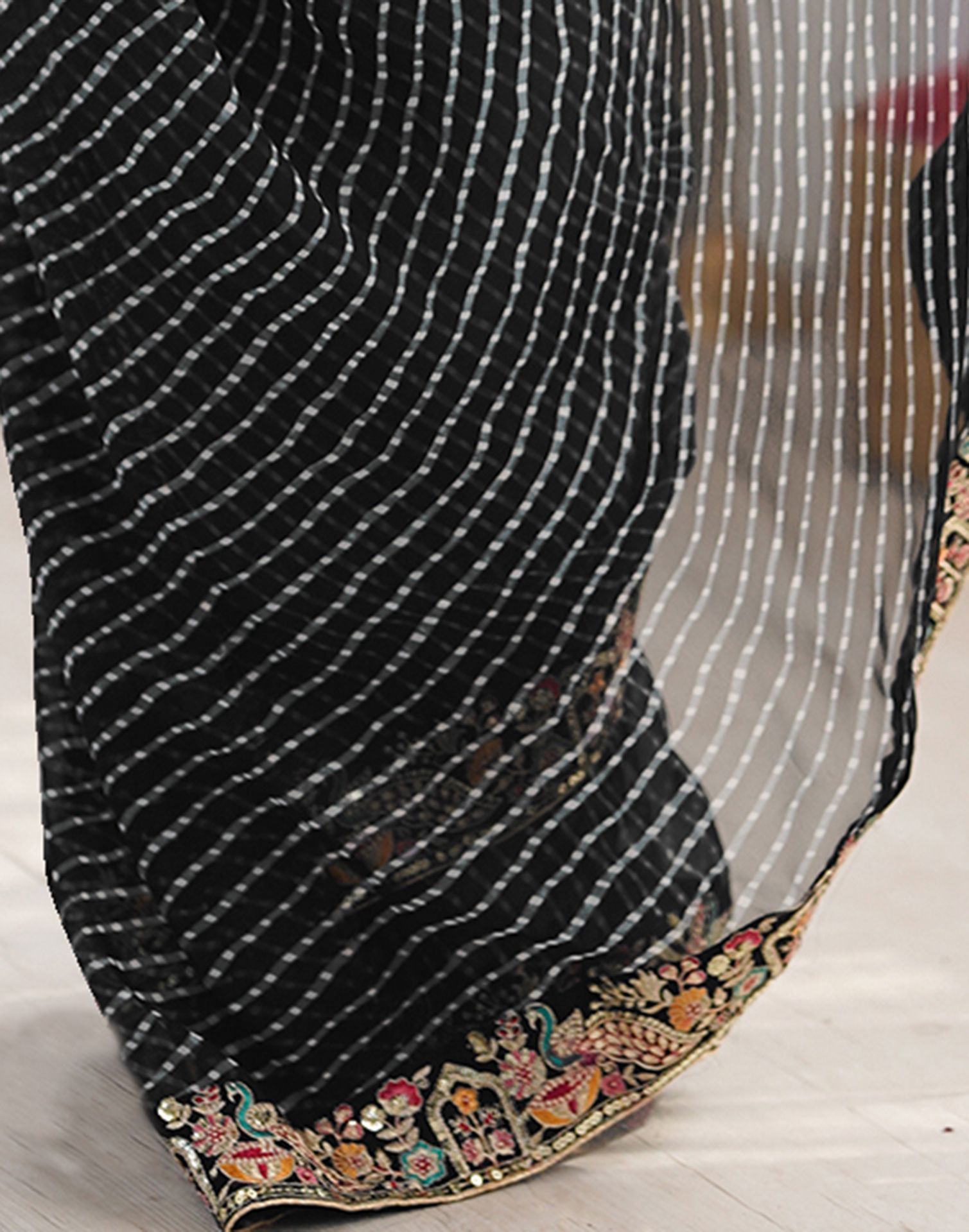 Black Georgette Printed Laheriya Saree