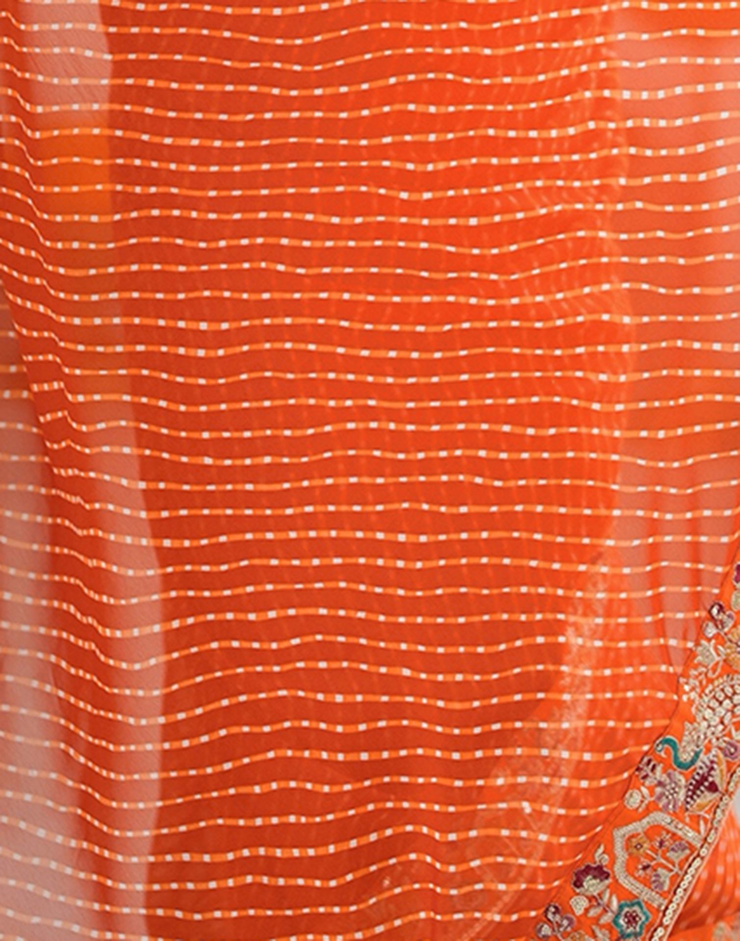 Orange Georgette Printed Laheriya Saree