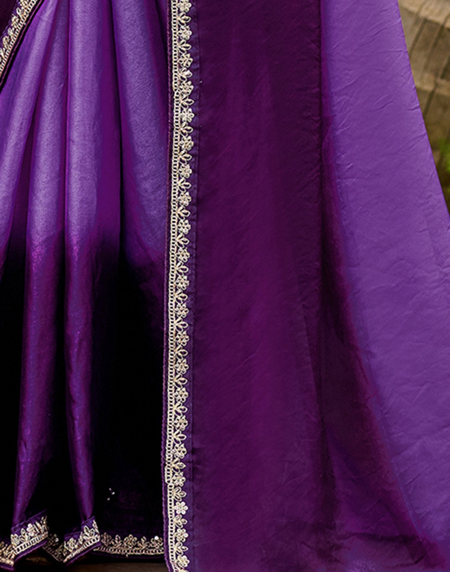 Purple Tissue Silk Lace Saree