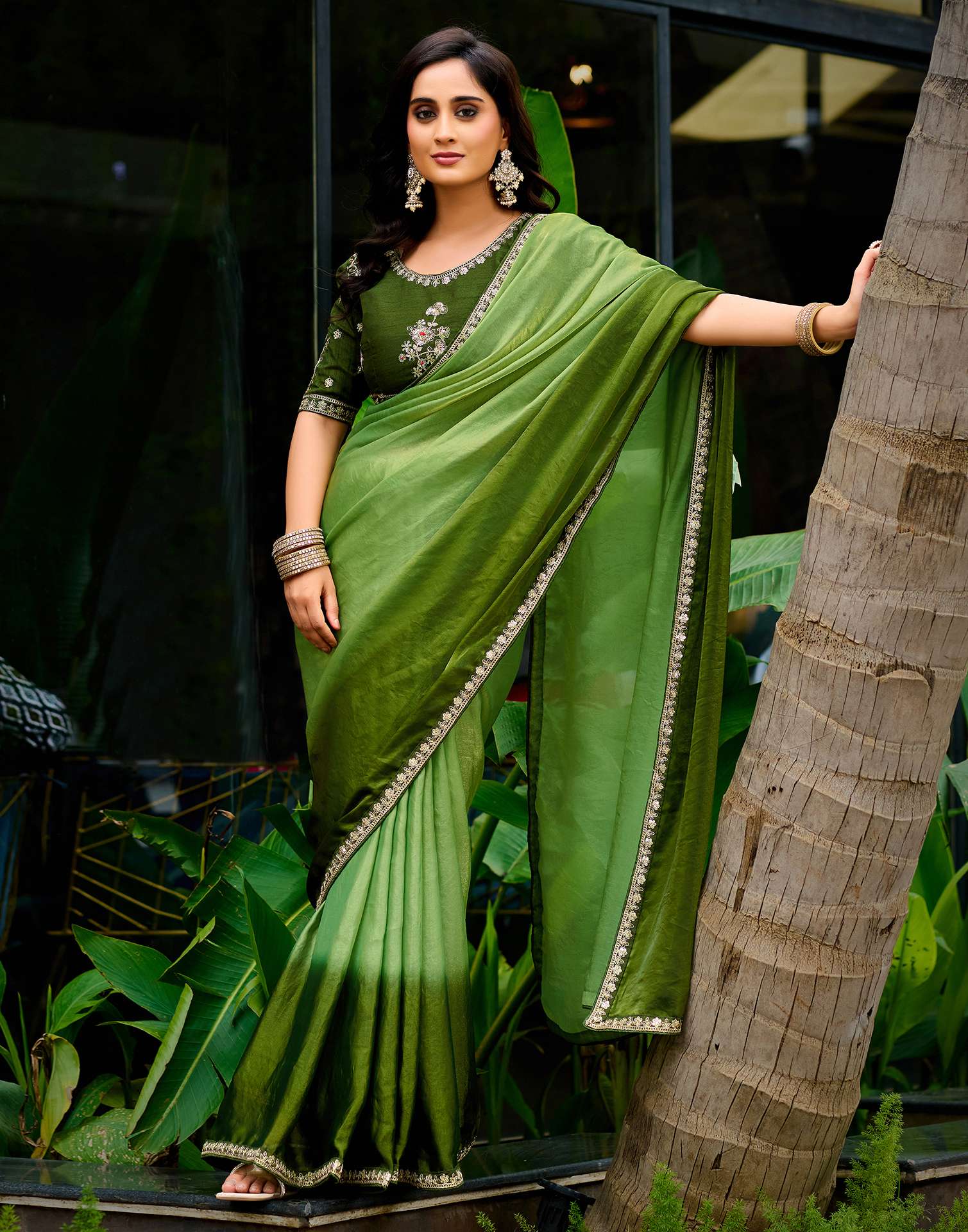 Light Green Tissue Silk Lace Saree