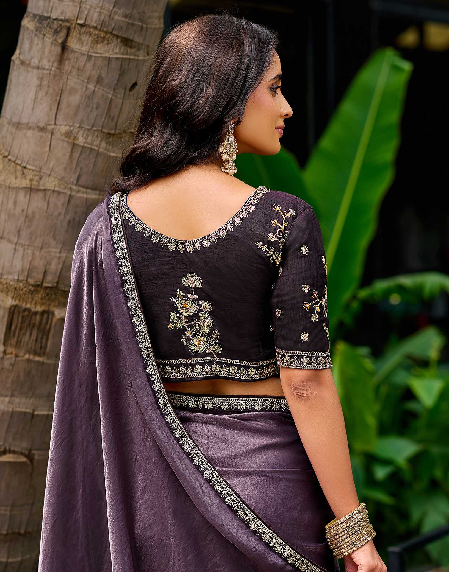 Dusty Purple Tissue Silk Lace Saree