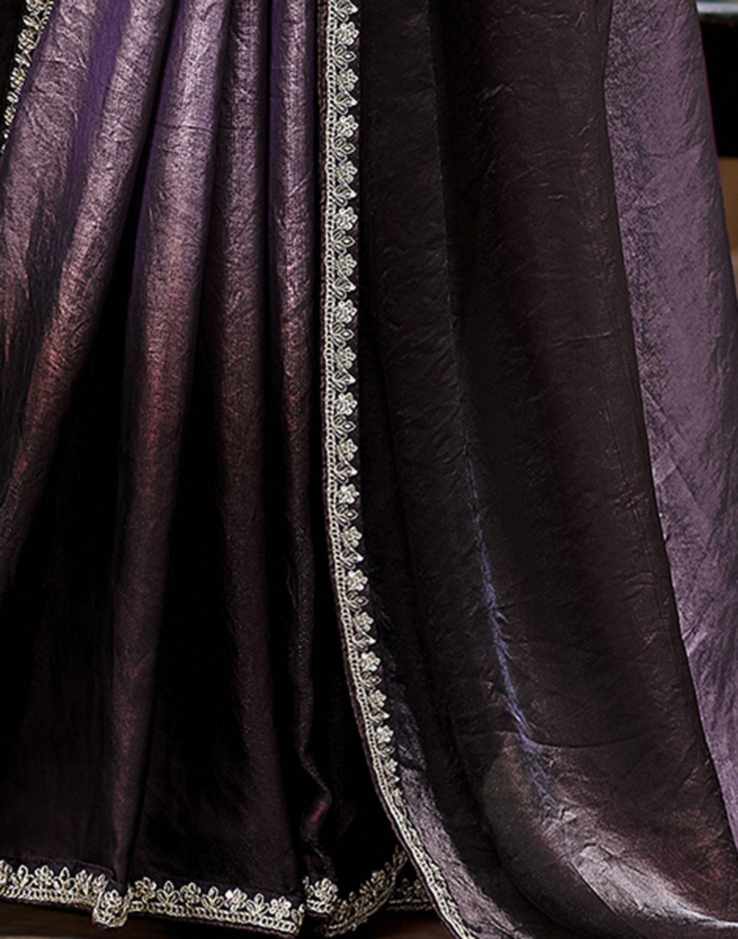 Dusty Purple Tissue Silk Lace Saree