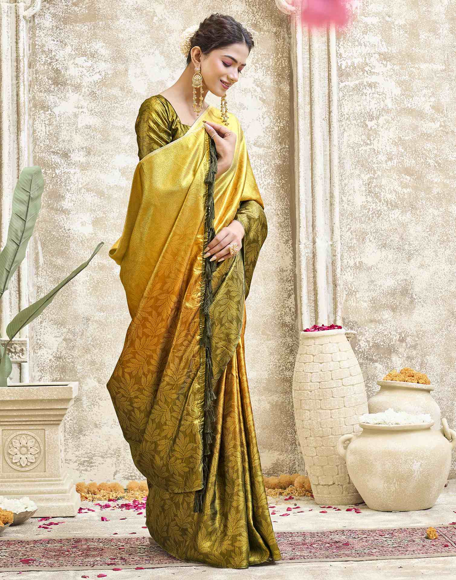 Yellow Silk Printed Saree