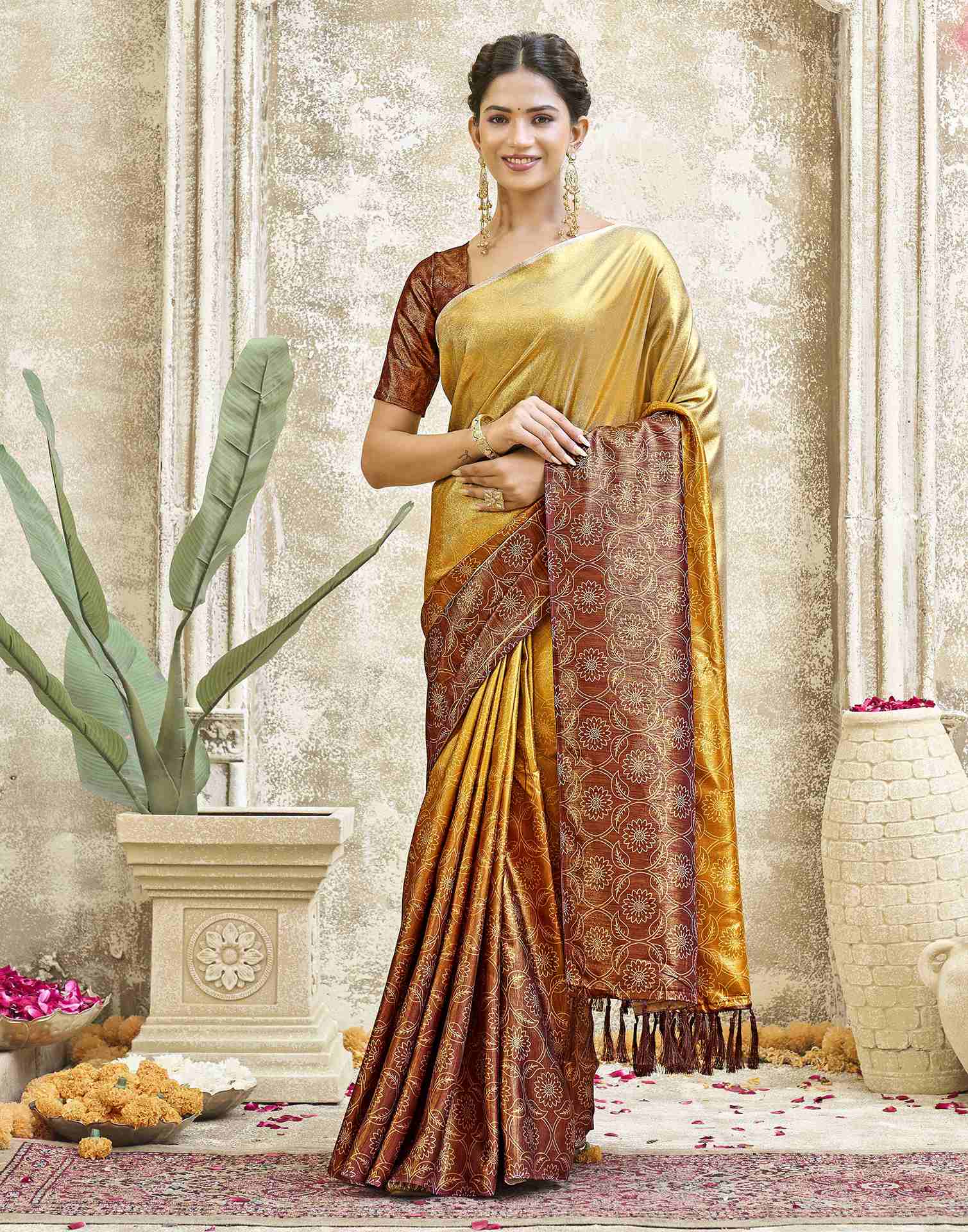Yellow Silk Printed Saree