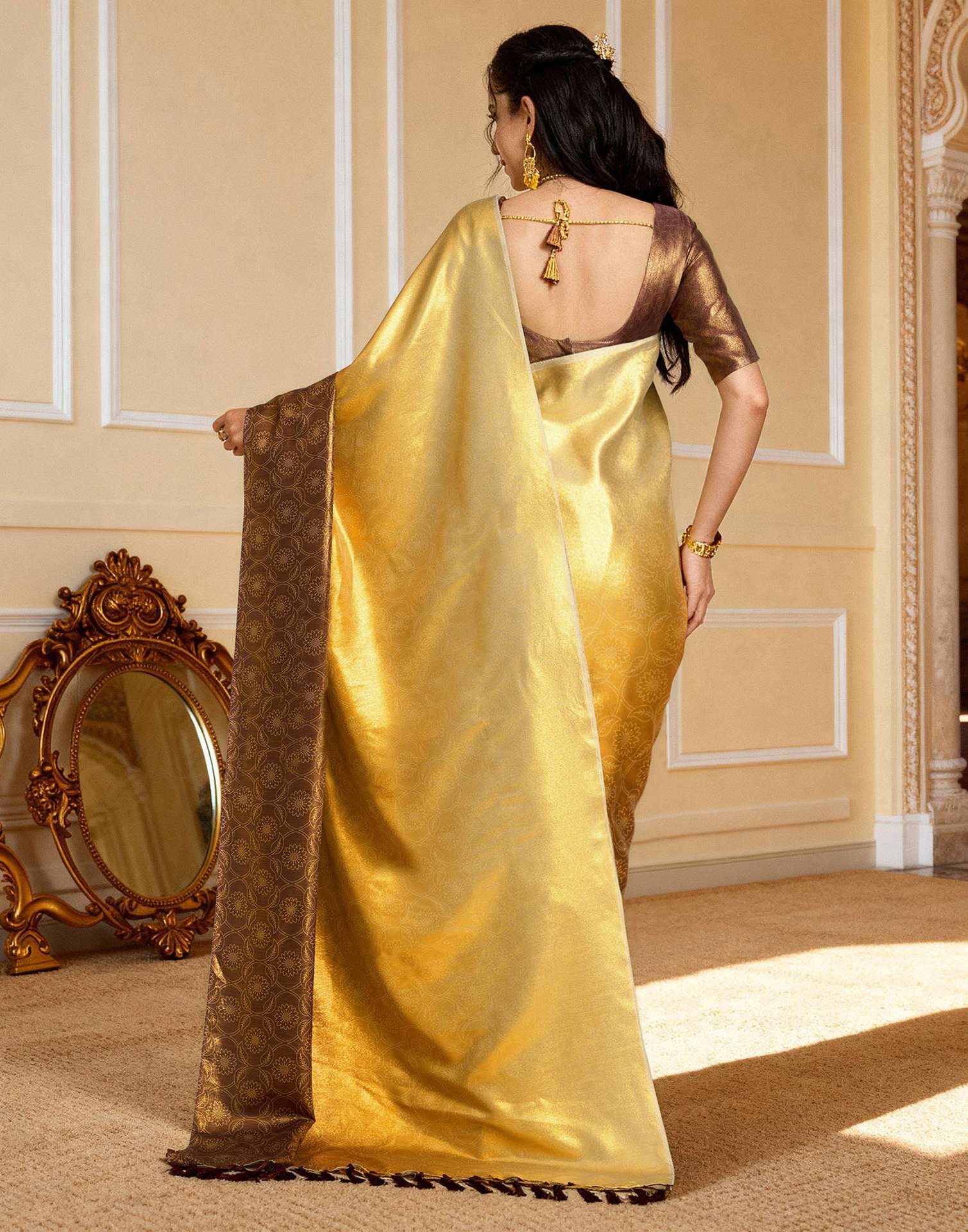 Yellow Silk Printed Saree