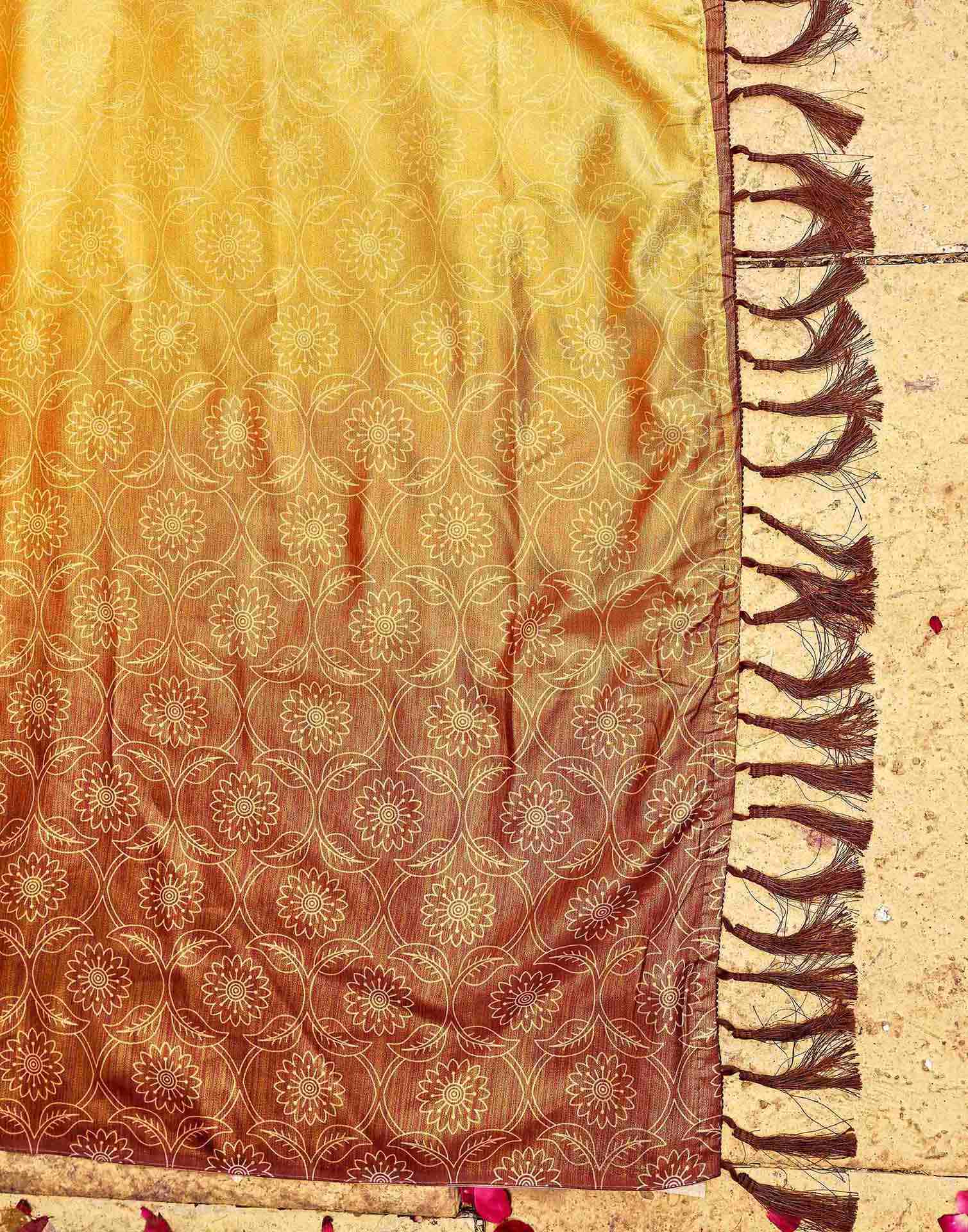 Yellow Silk Printed Saree