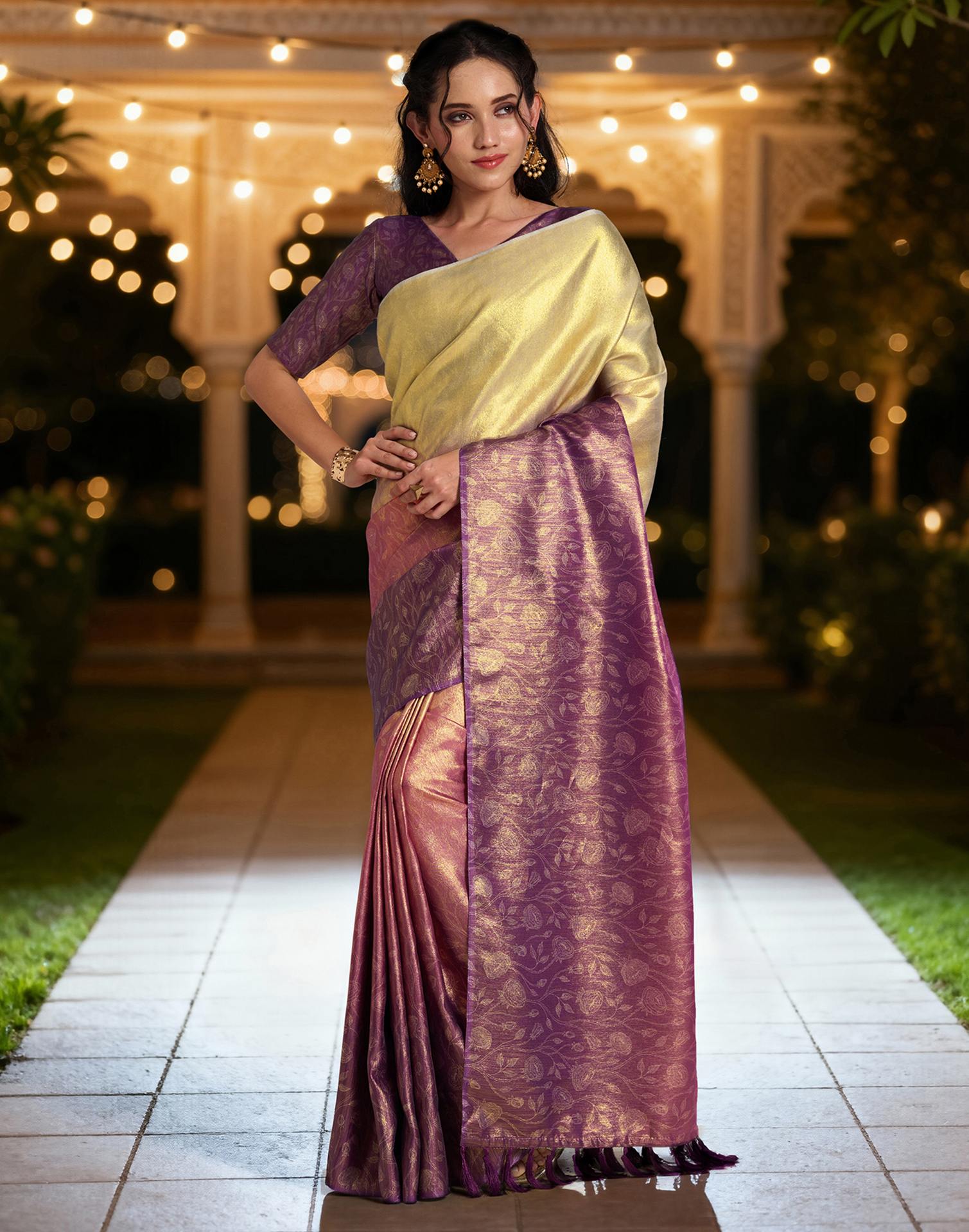 Coral Pink Silk Printed Saree