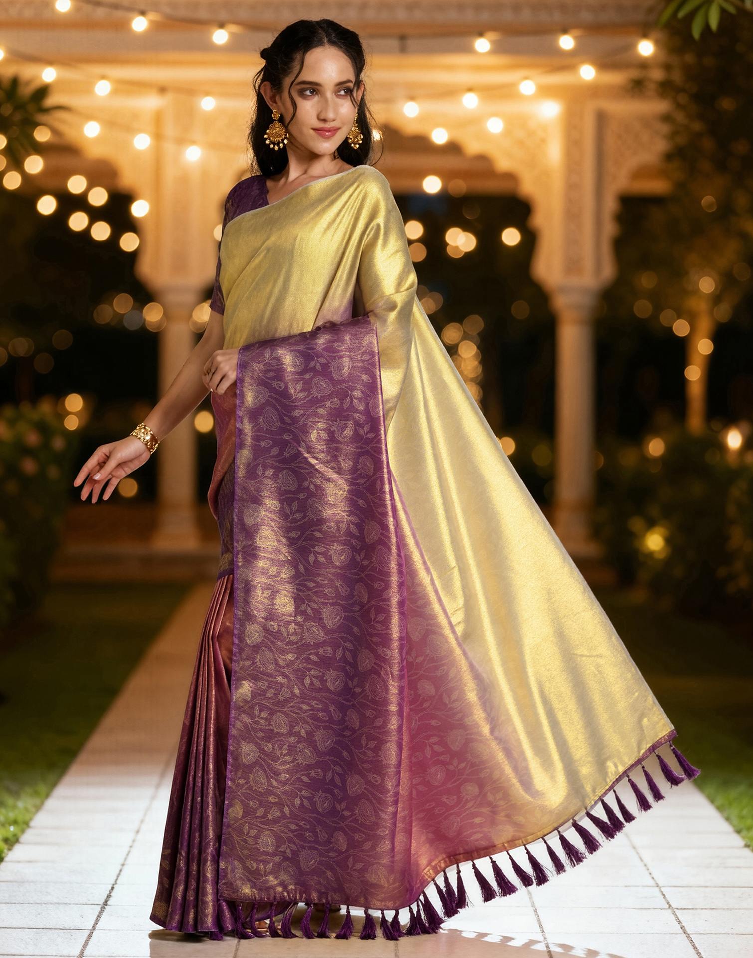 Coral Pink Silk Printed Saree