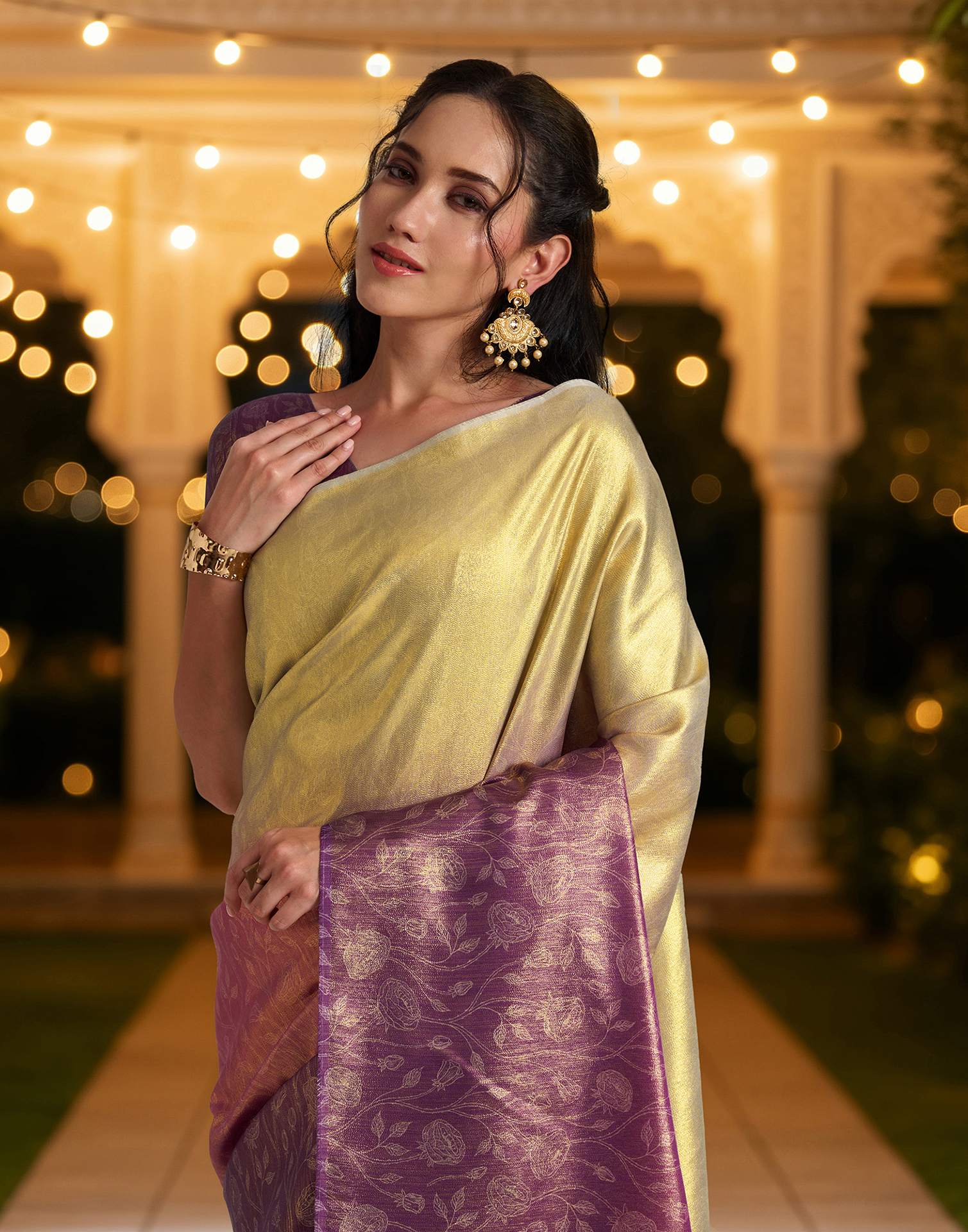 Coral Pink Silk Printed Saree