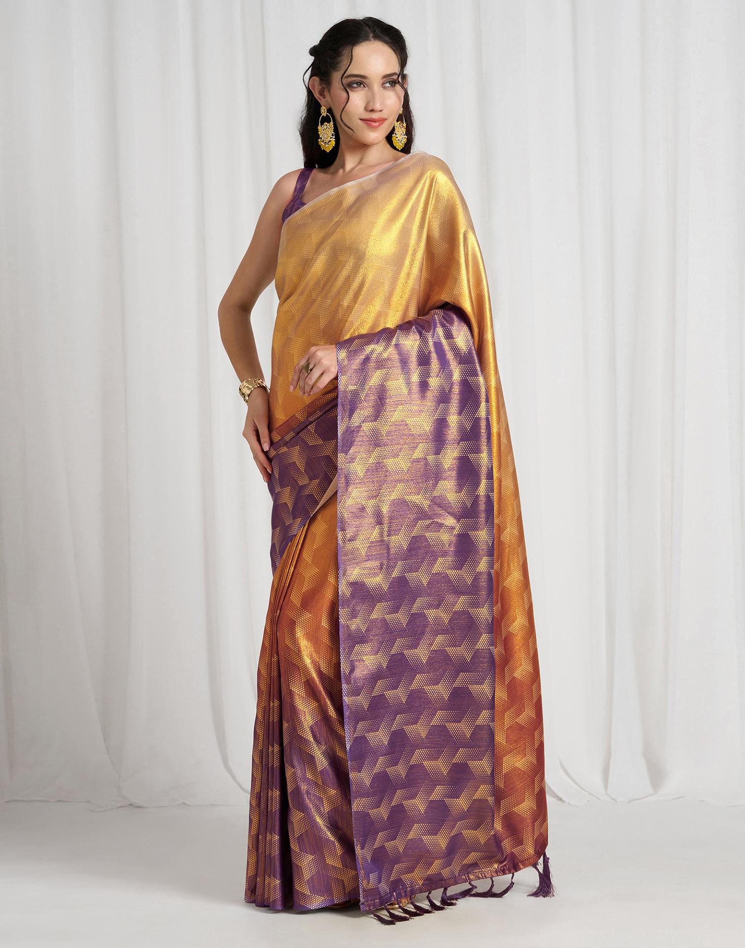 Yellow Silk Printed Saree