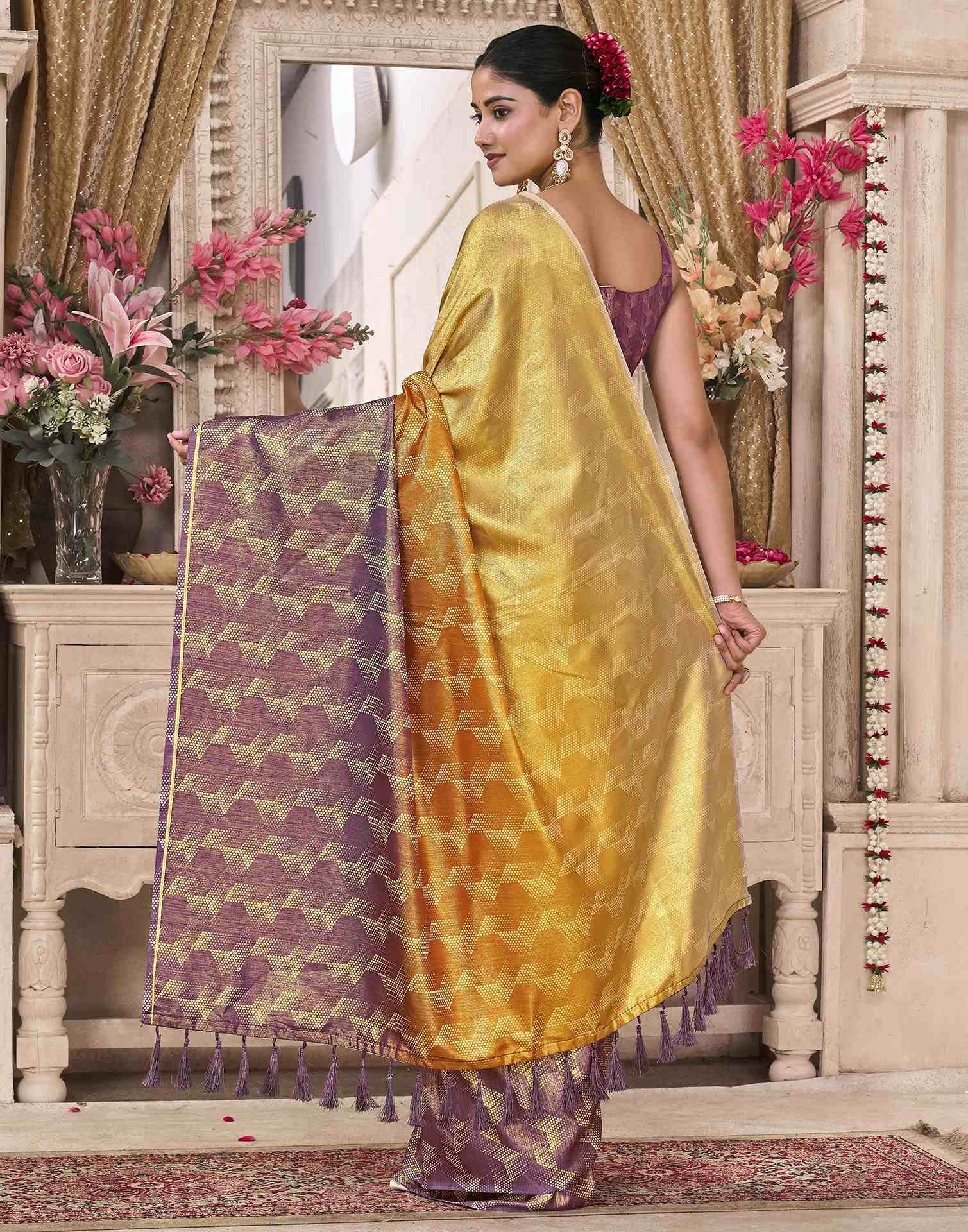 Yellow Silk Printed Saree