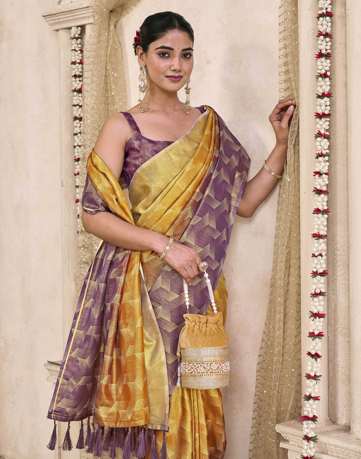 Yellow Silk Printed Saree