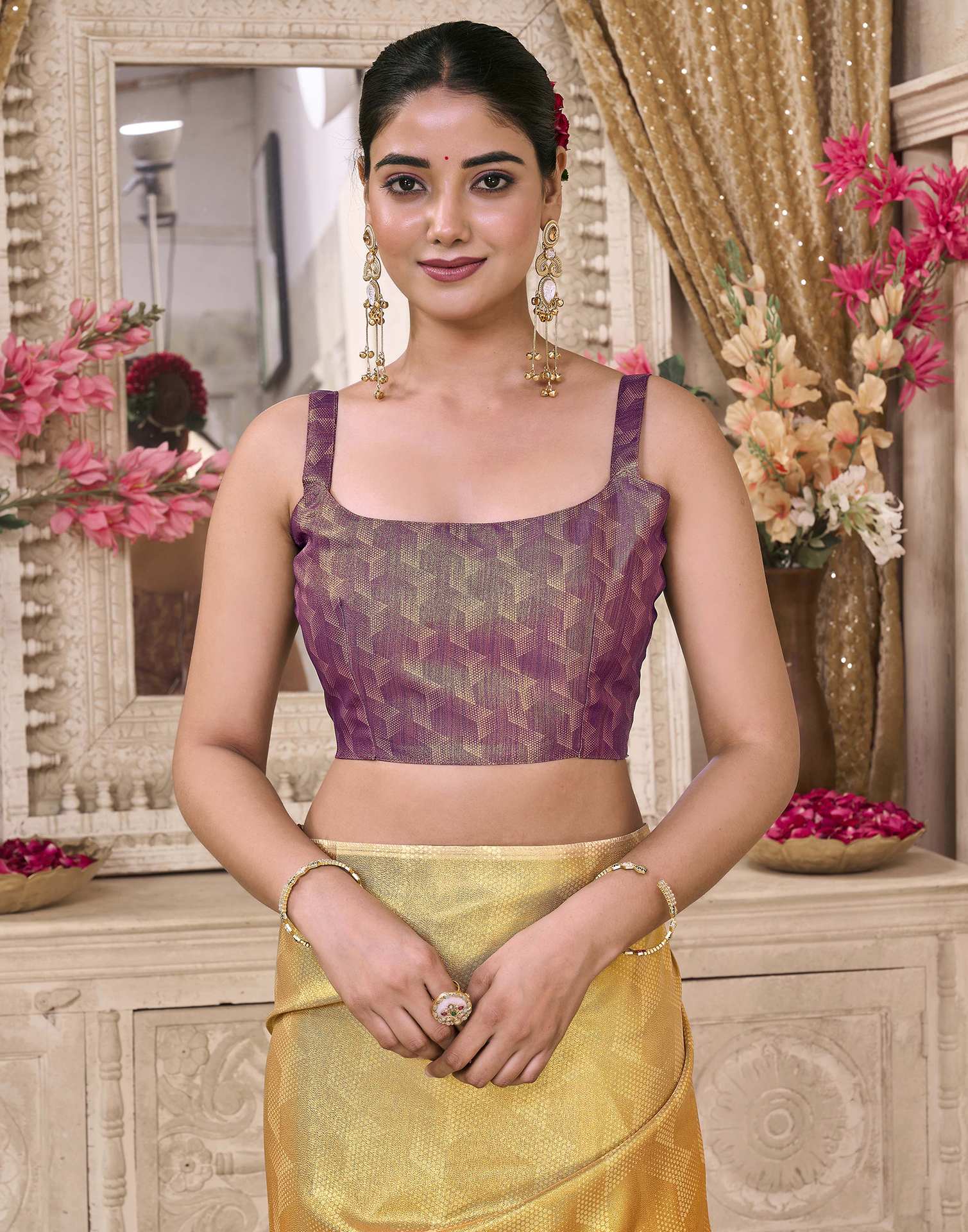 Yellow Silk Printed Saree