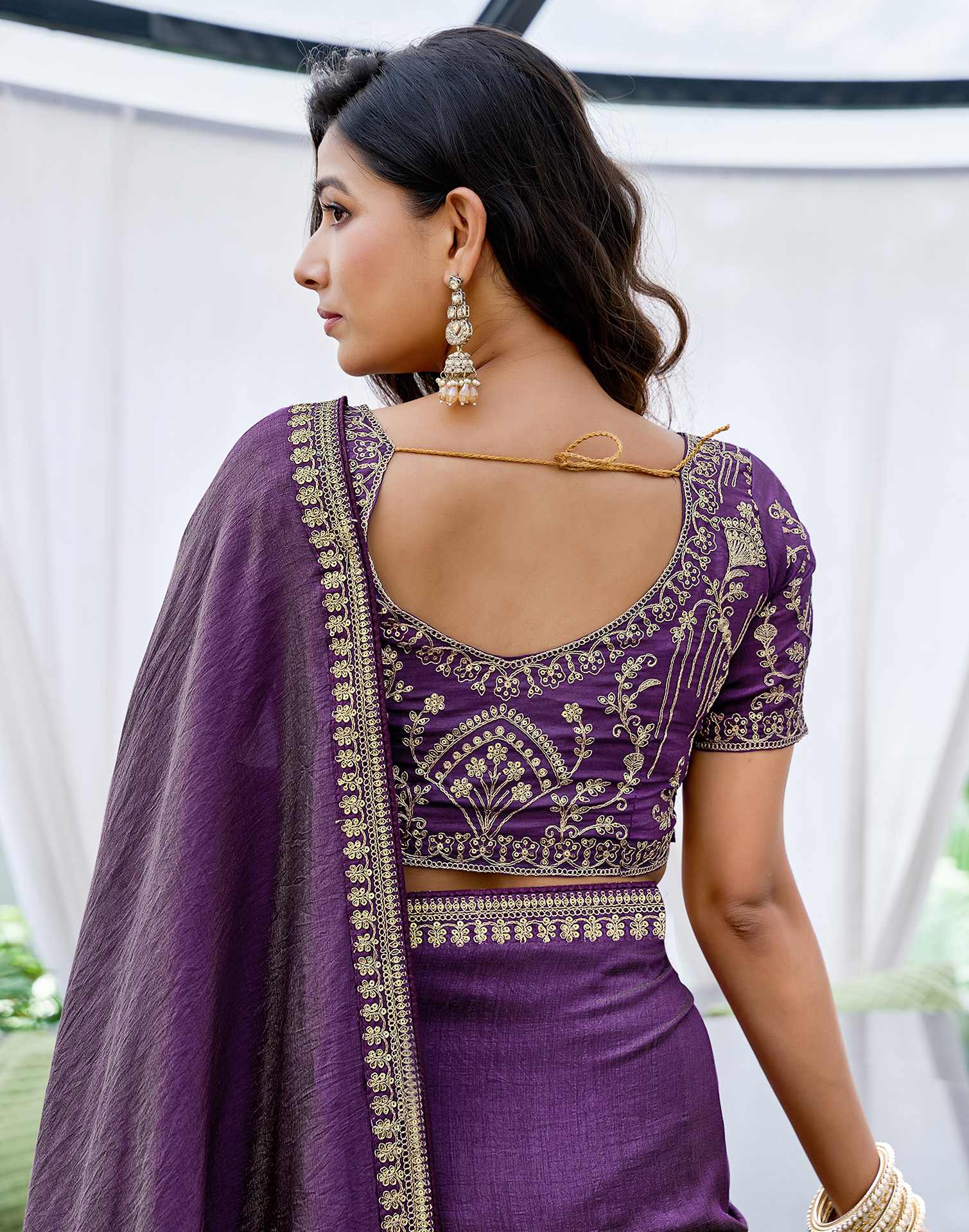 Purple Silk Sequence Lace Saree