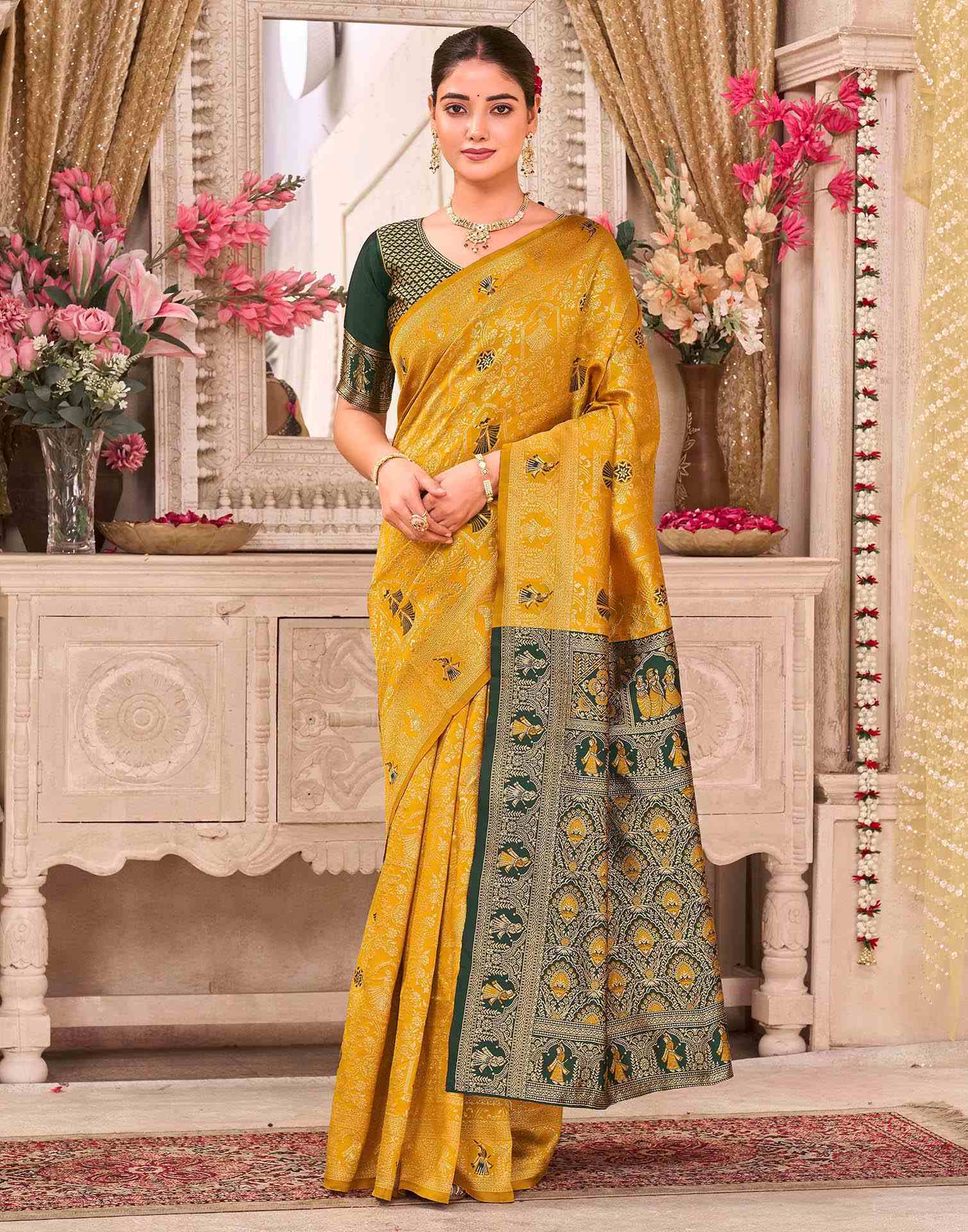 Yellow Silk Woven Baluchari Saree