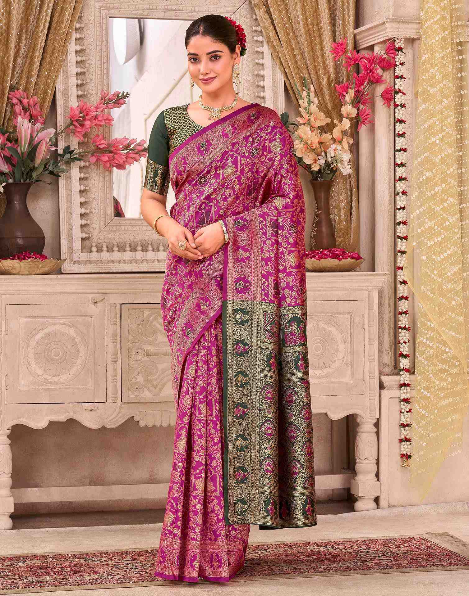Rani Pink Silk Woven Baluchari Saree
