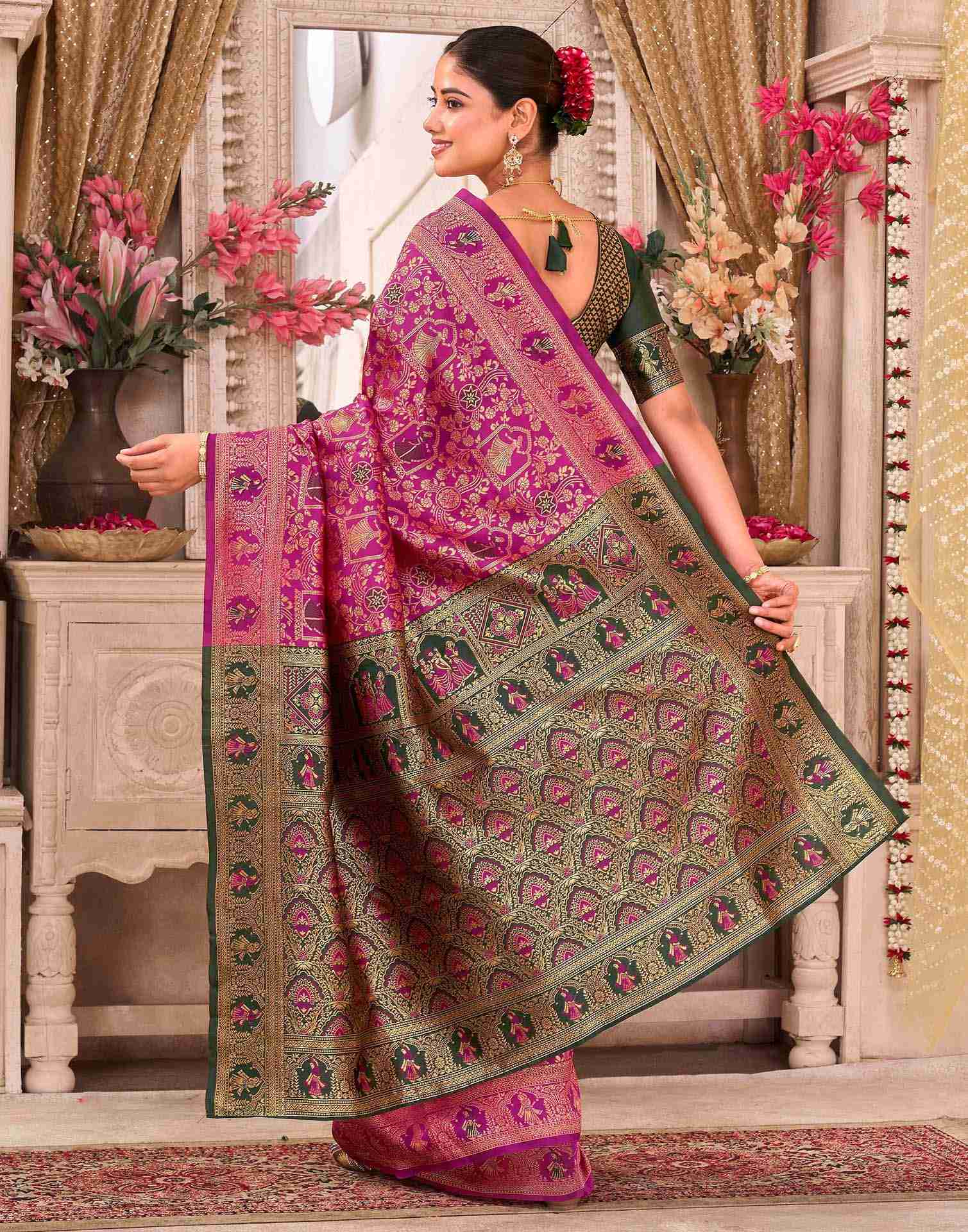 Rani Pink Silk Woven Baluchari Saree