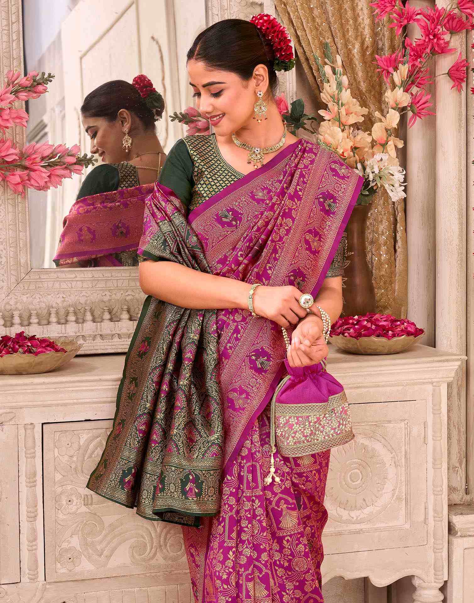 Rani Pink Silk Woven Baluchari Saree