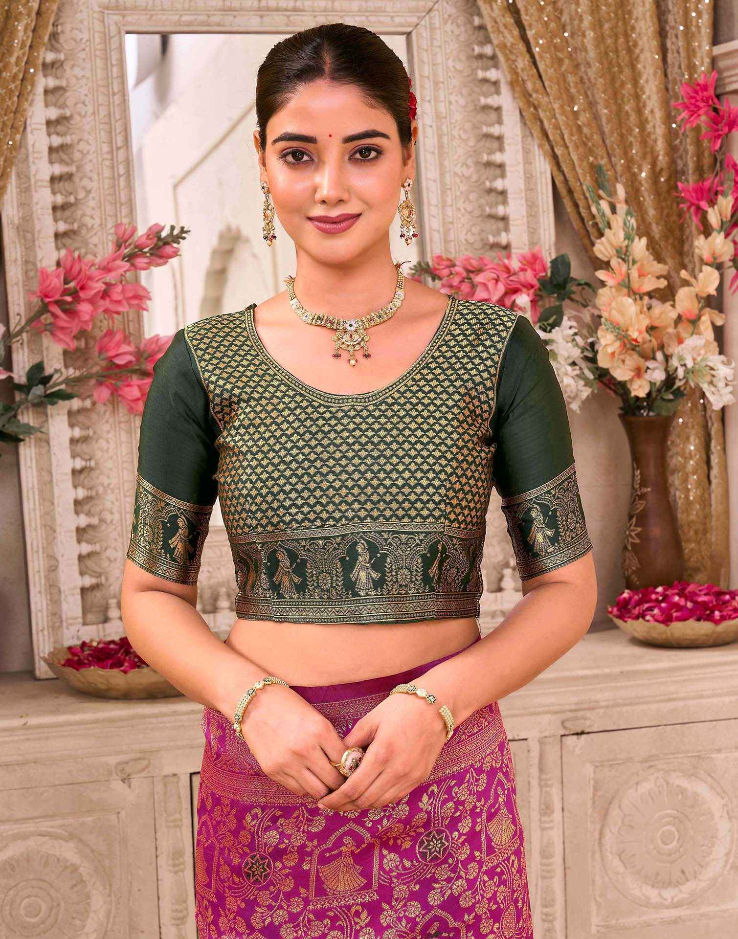 Rani Pink Silk Woven Baluchari Saree