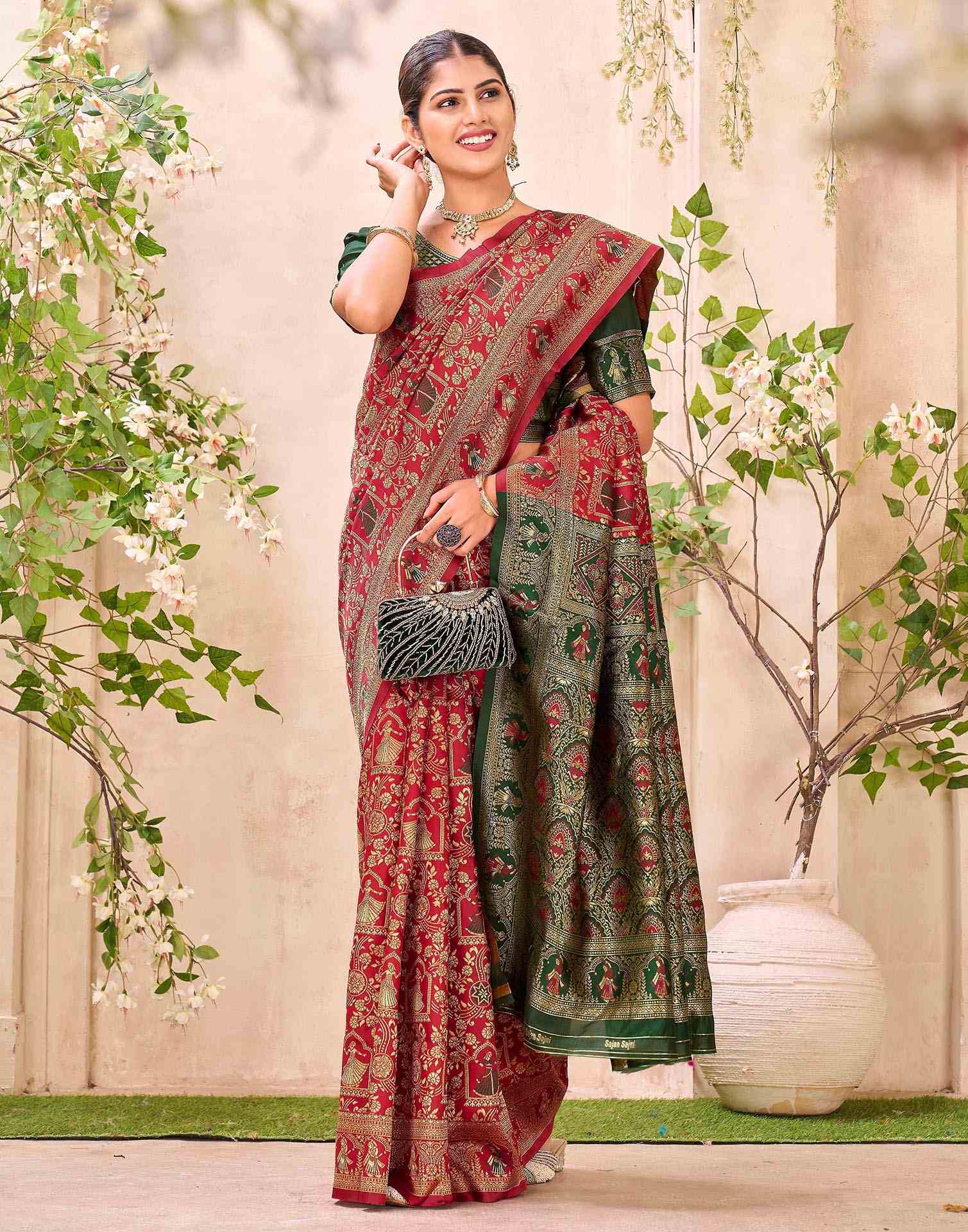 Maroon Silk Woven Baluchari Saree