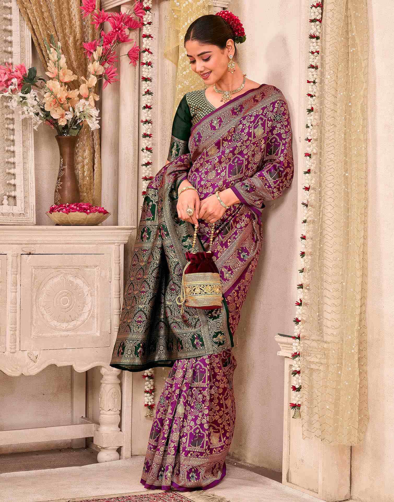 Magenta Silk Woven Baluchari Saree