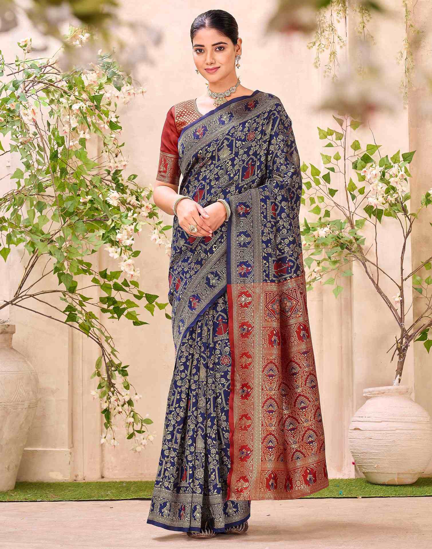 Navy Blue Silk Woven Baluchari Saree
