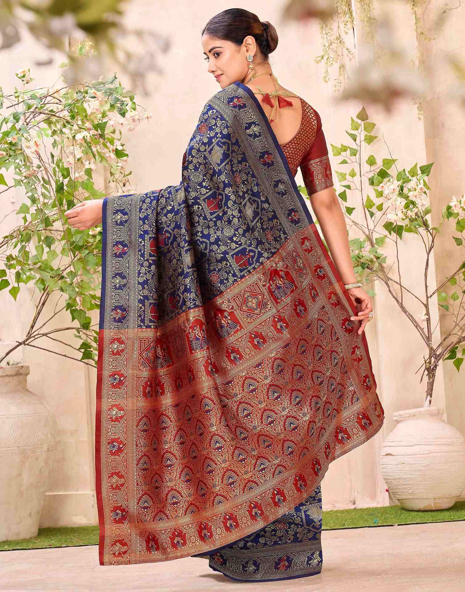 Navy Blue Silk Woven Baluchari Saree