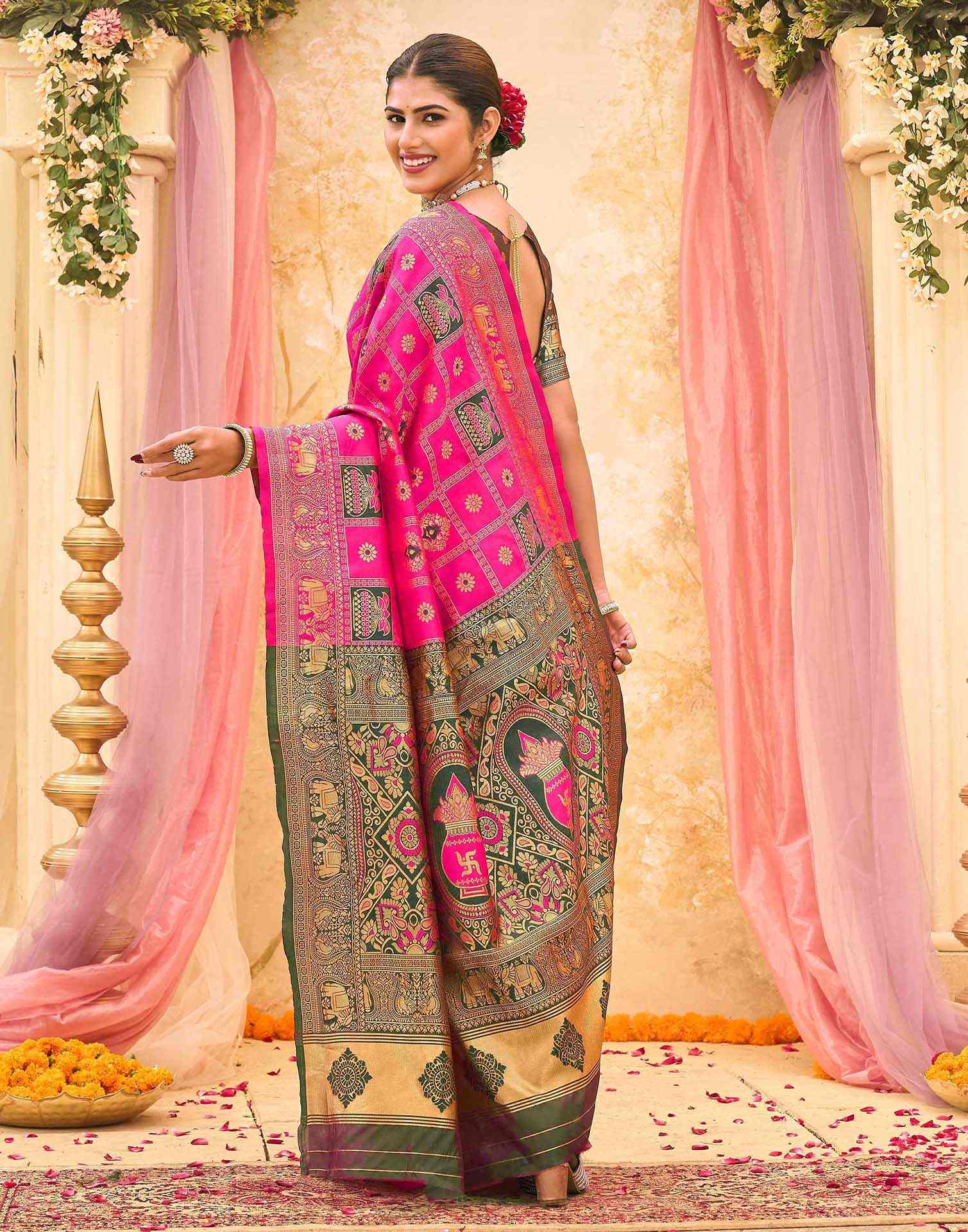 Rani Pink Silk Woven Patola Saree