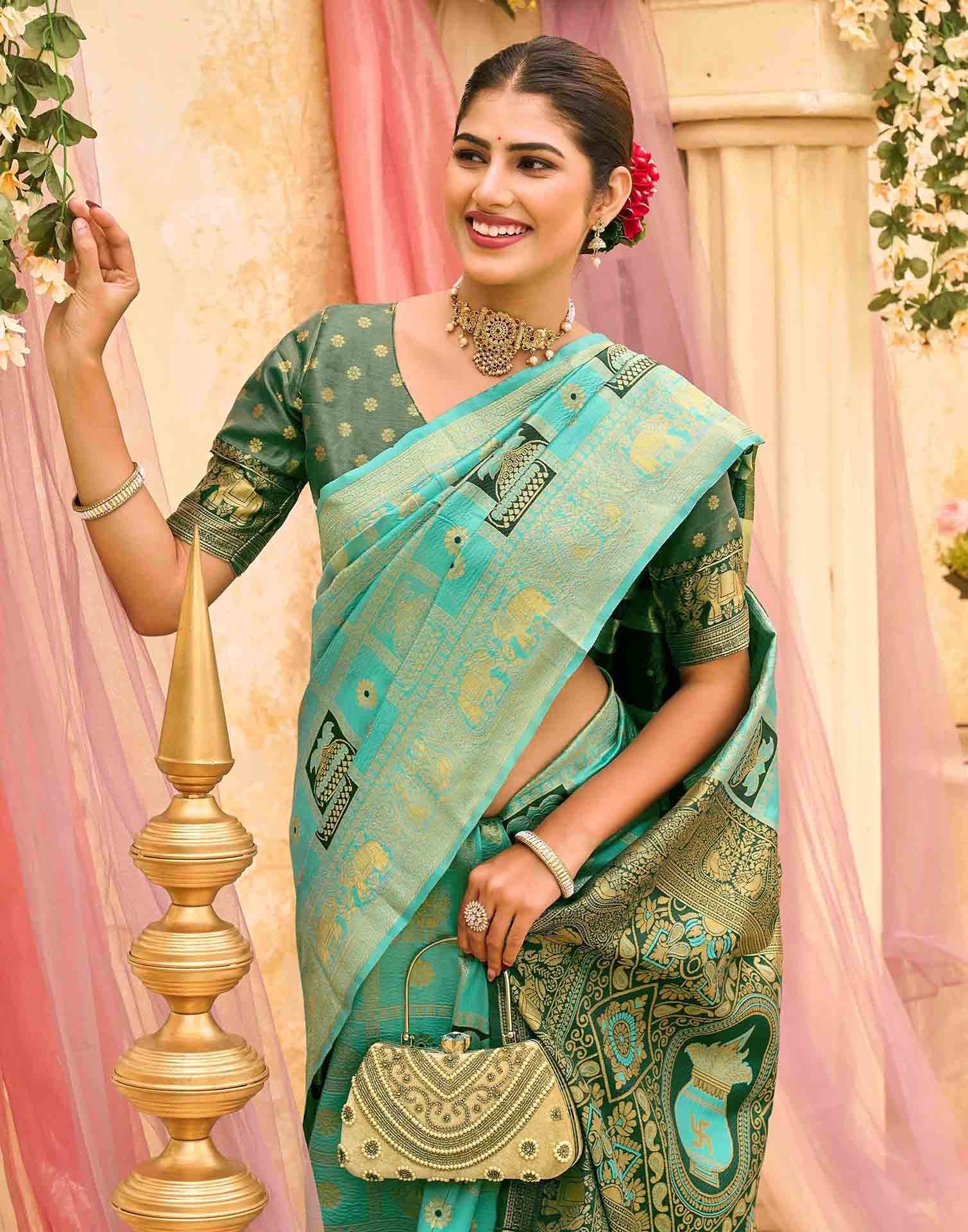 Turquoise Silk Woven Patola Saree