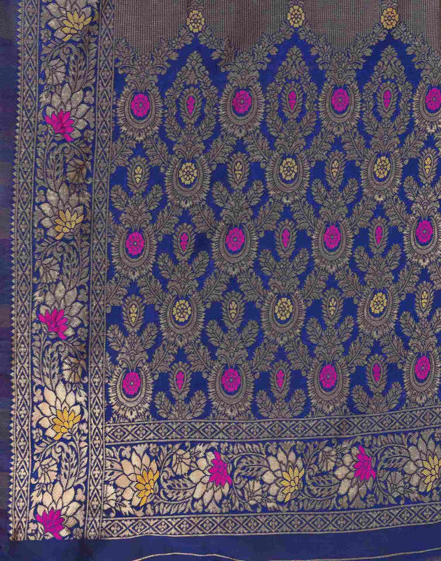 Navy Blue Silk Woven Banarasi Saree