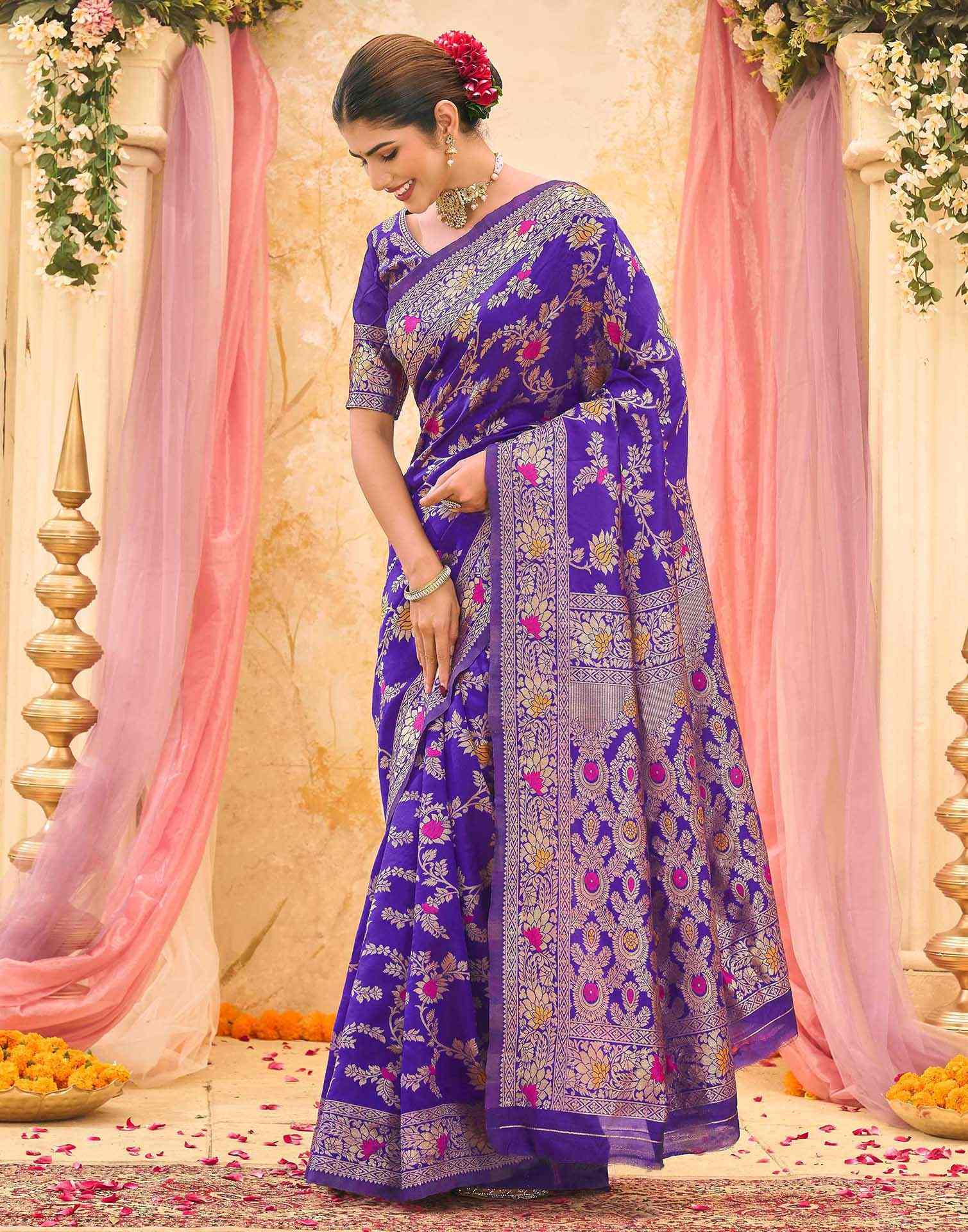 Violet Silk Woven Banarasi Saree
