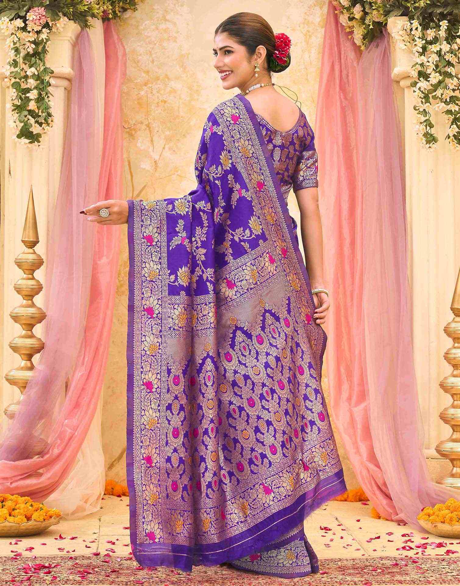 Violet Silk Woven Banarasi Saree