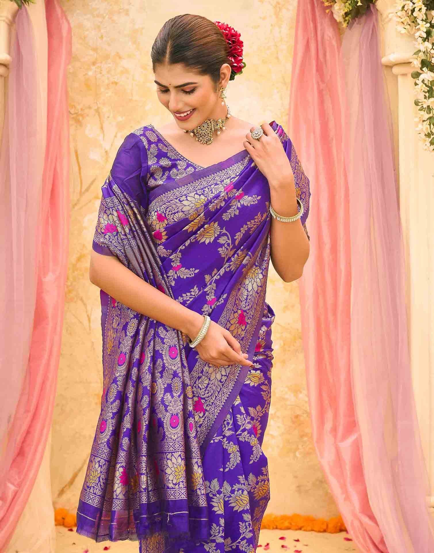 Violet Silk Woven Banarasi Saree