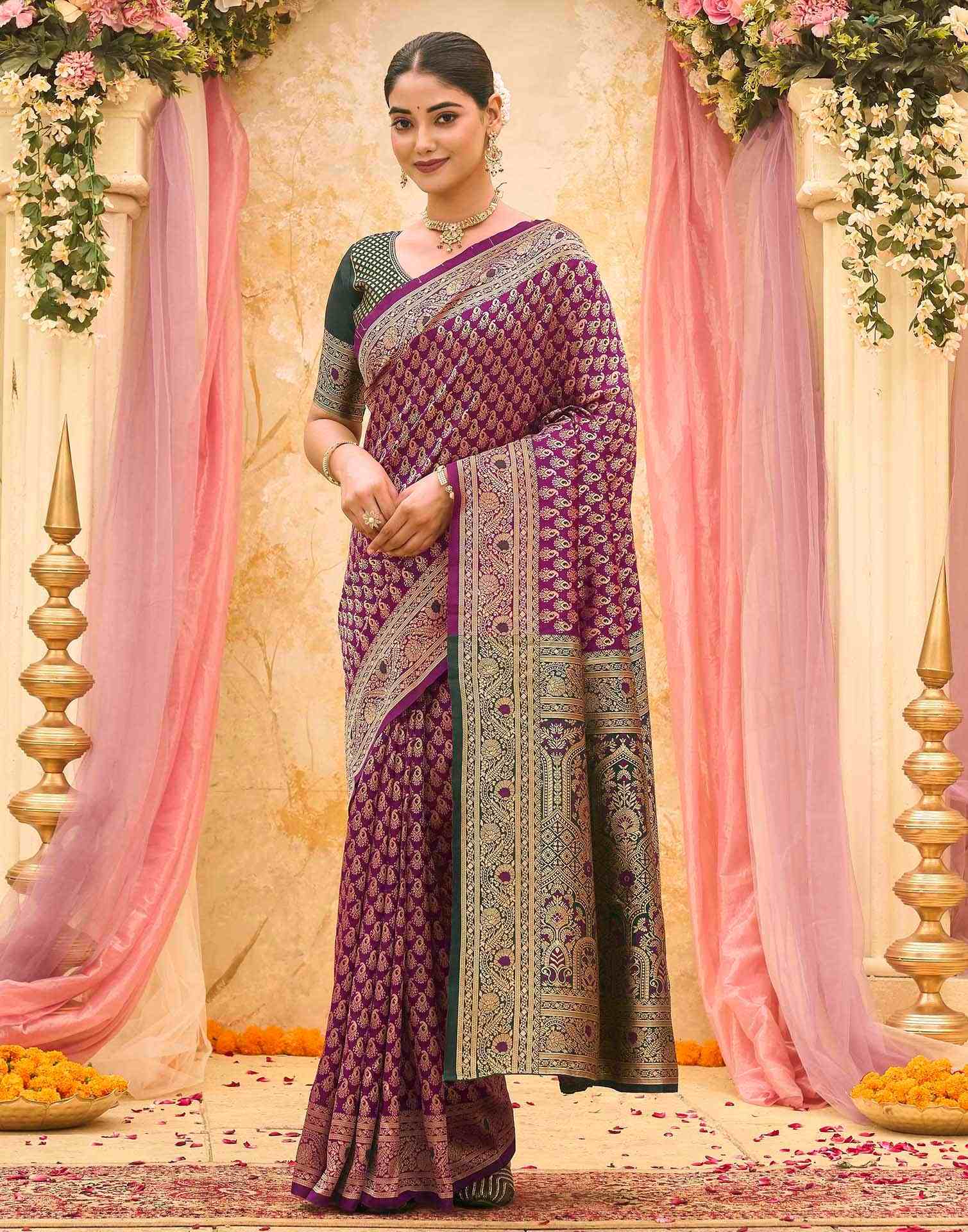 Purple Silk Woven Banarasi Saree