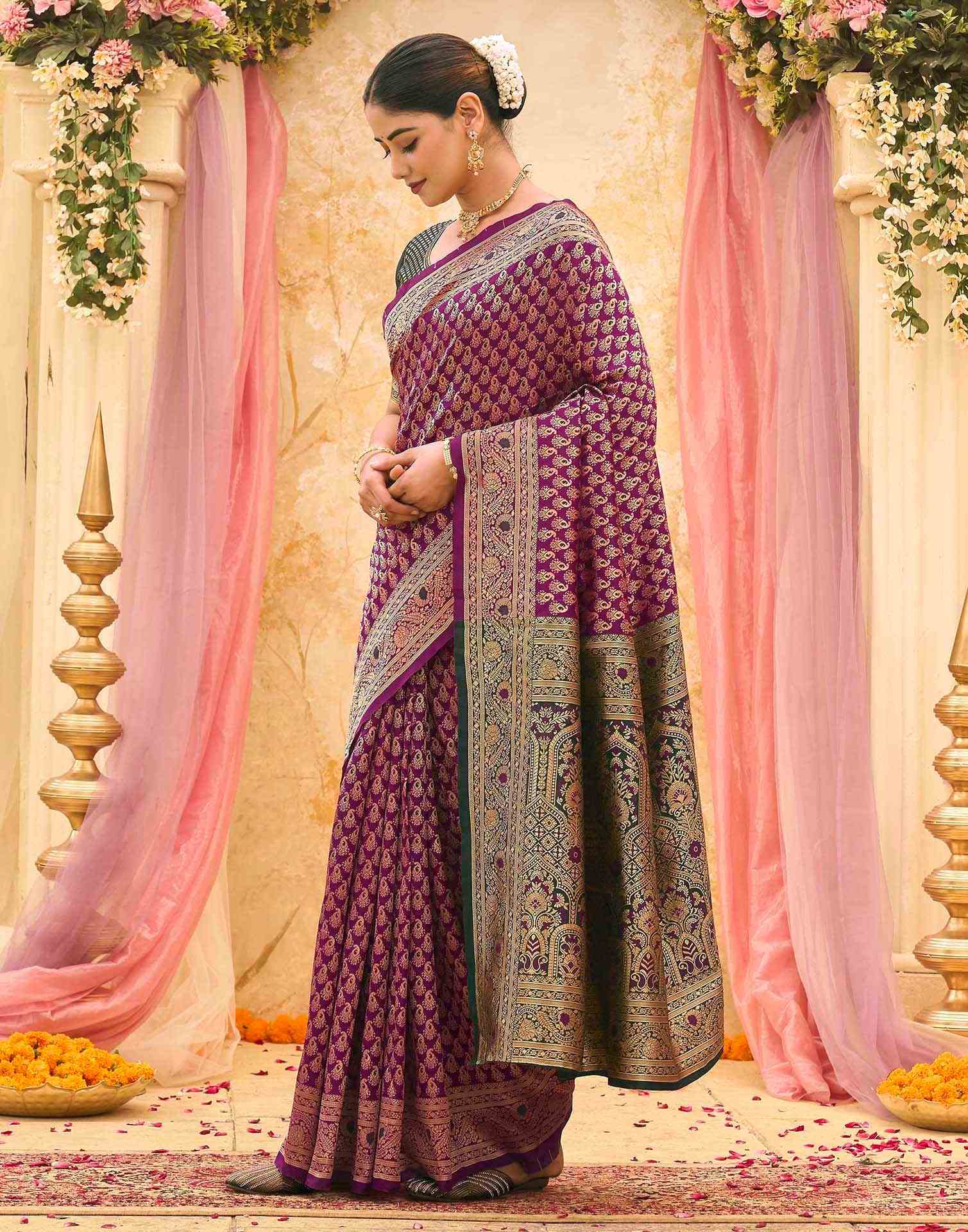 Purple Silk Woven Banarasi Saree