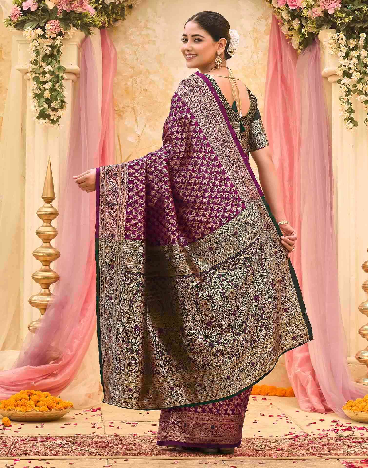 Purple Silk Woven Banarasi Saree