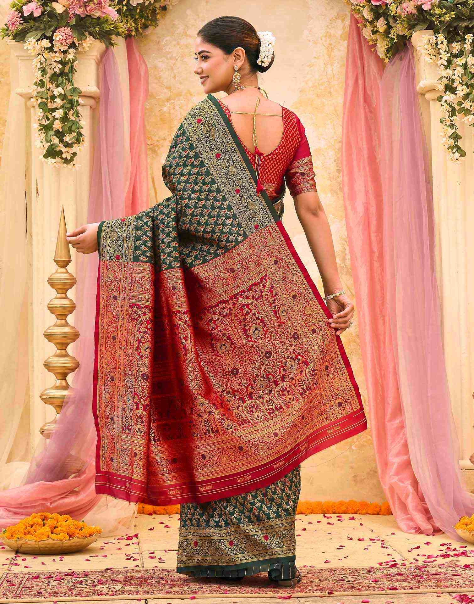 Dark Green Silk Woven Banarasi Saree