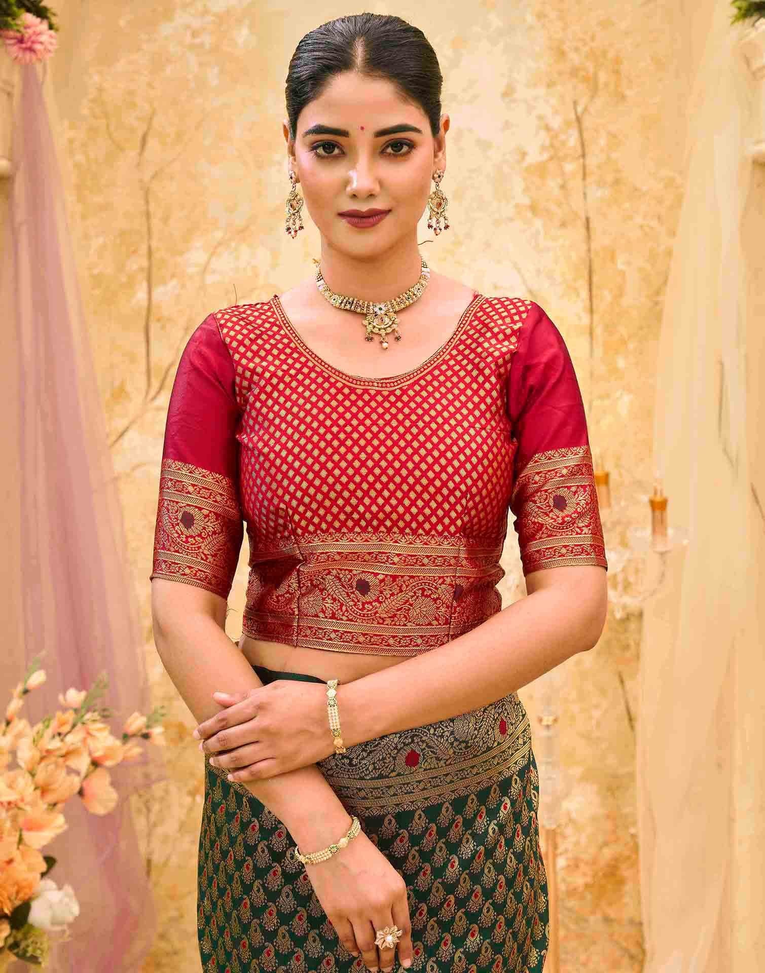 Dark Green Silk Woven Banarasi Saree