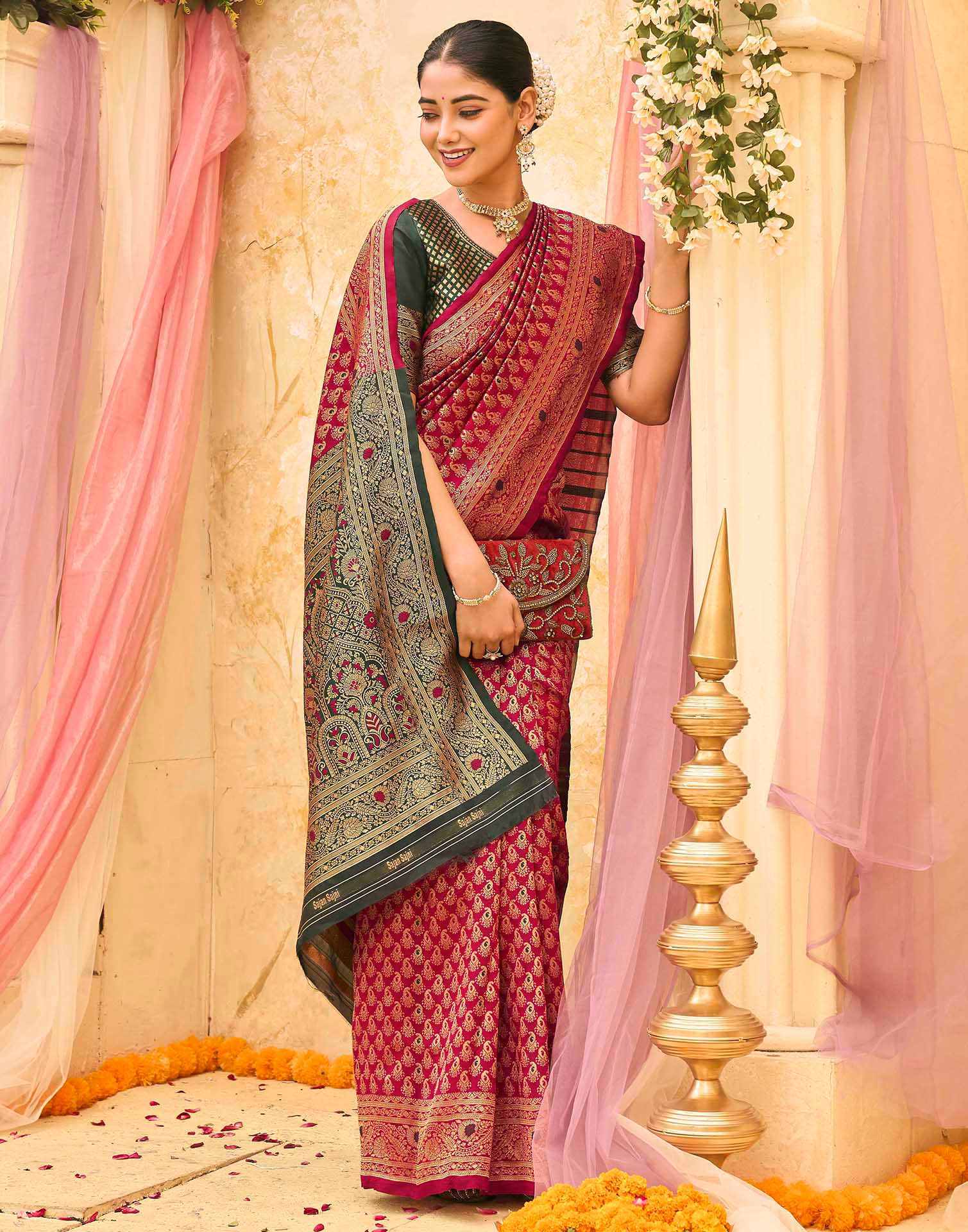 Red Silk Woven Banarasi Saree