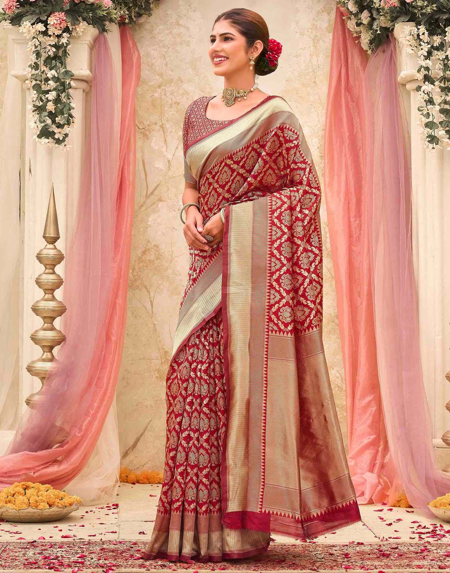 Red Silk Woven Banarasi Saree
